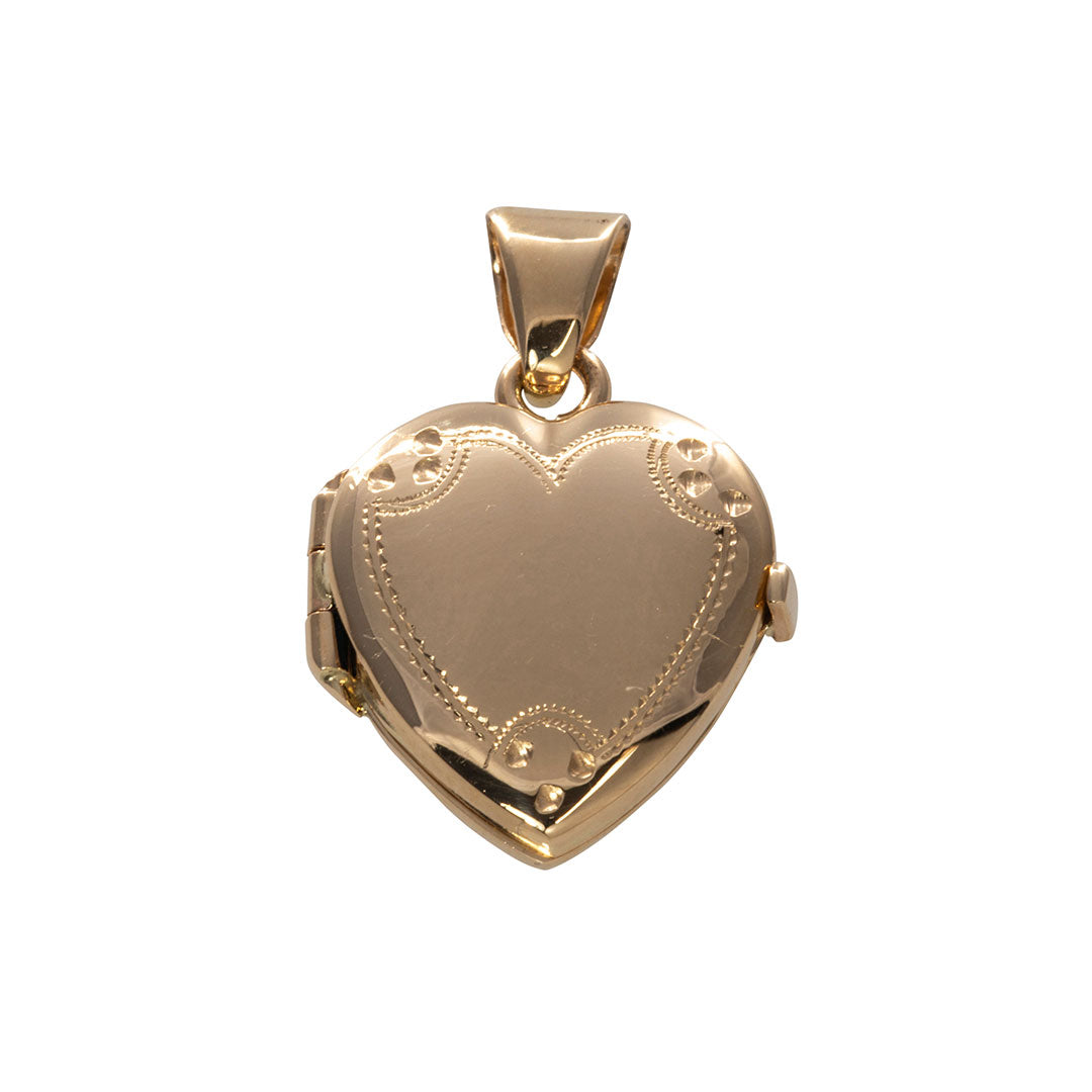 14K Gold Engraved Border Small Heart Locket Pendant