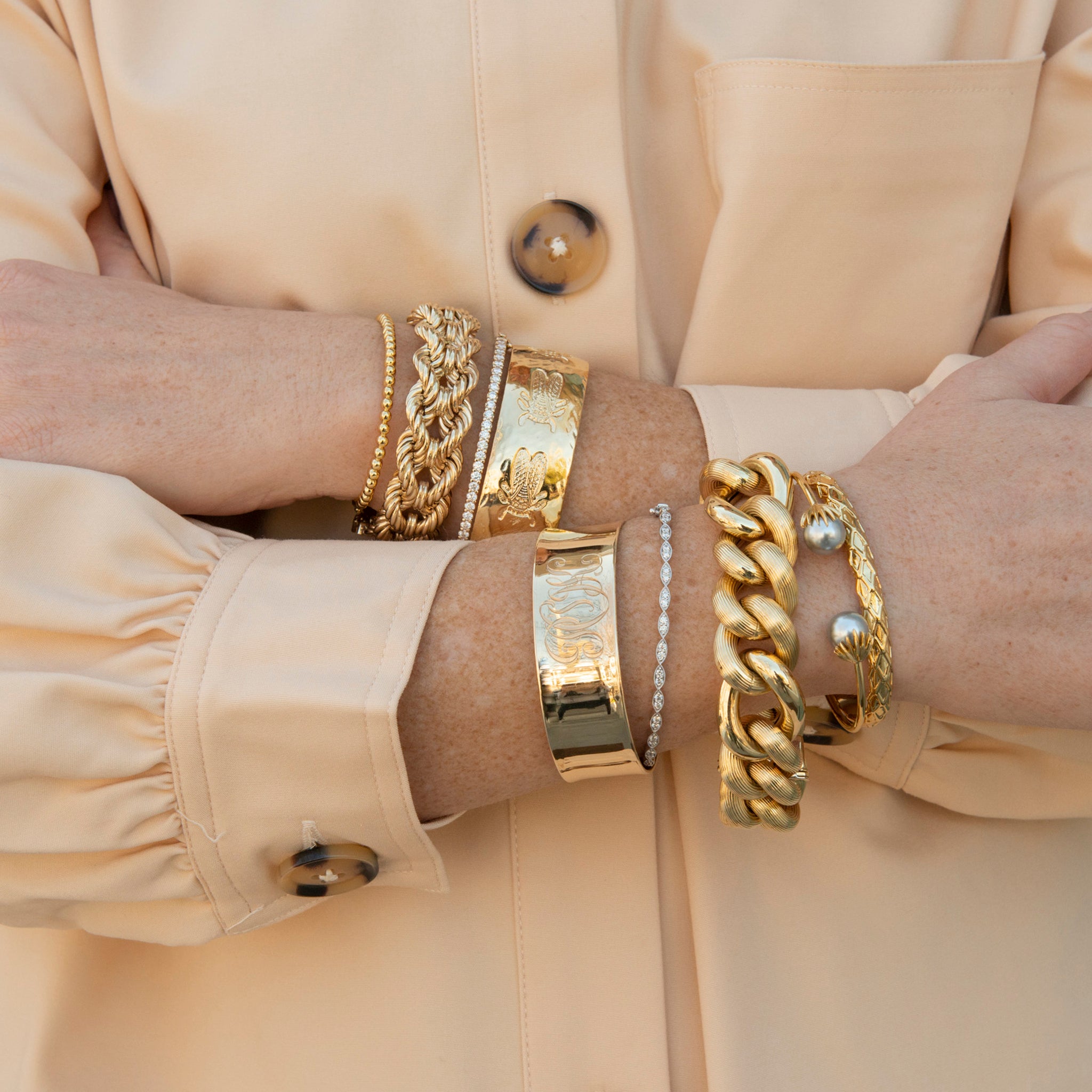 Goldbug Pearl Palm Frond Cuff Bangle