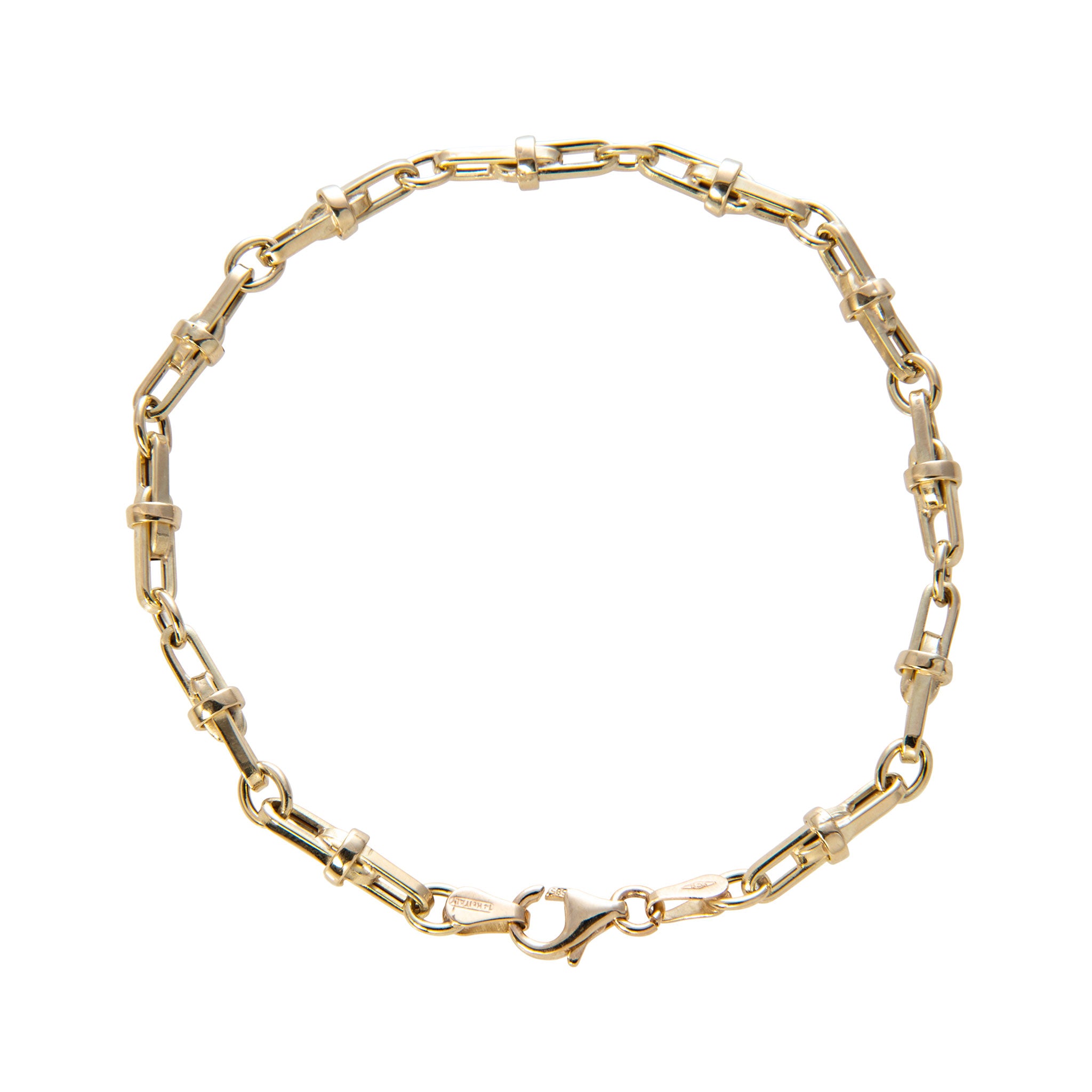 14K Yellow Gold Italian Interlocked Mixed Link Bracelet