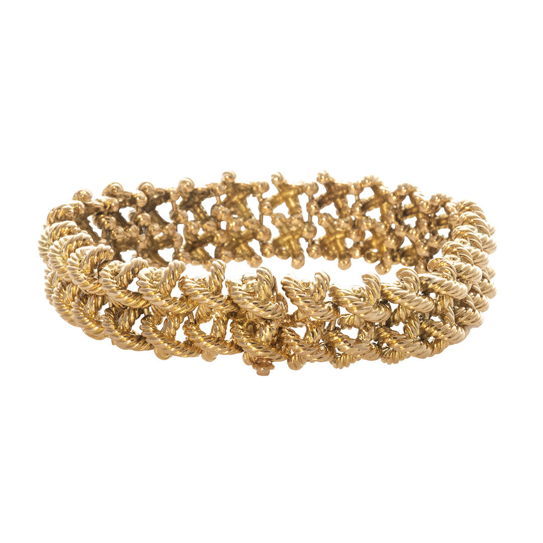 Estate 18K Yellow Gold Twisted X Link Bracelet