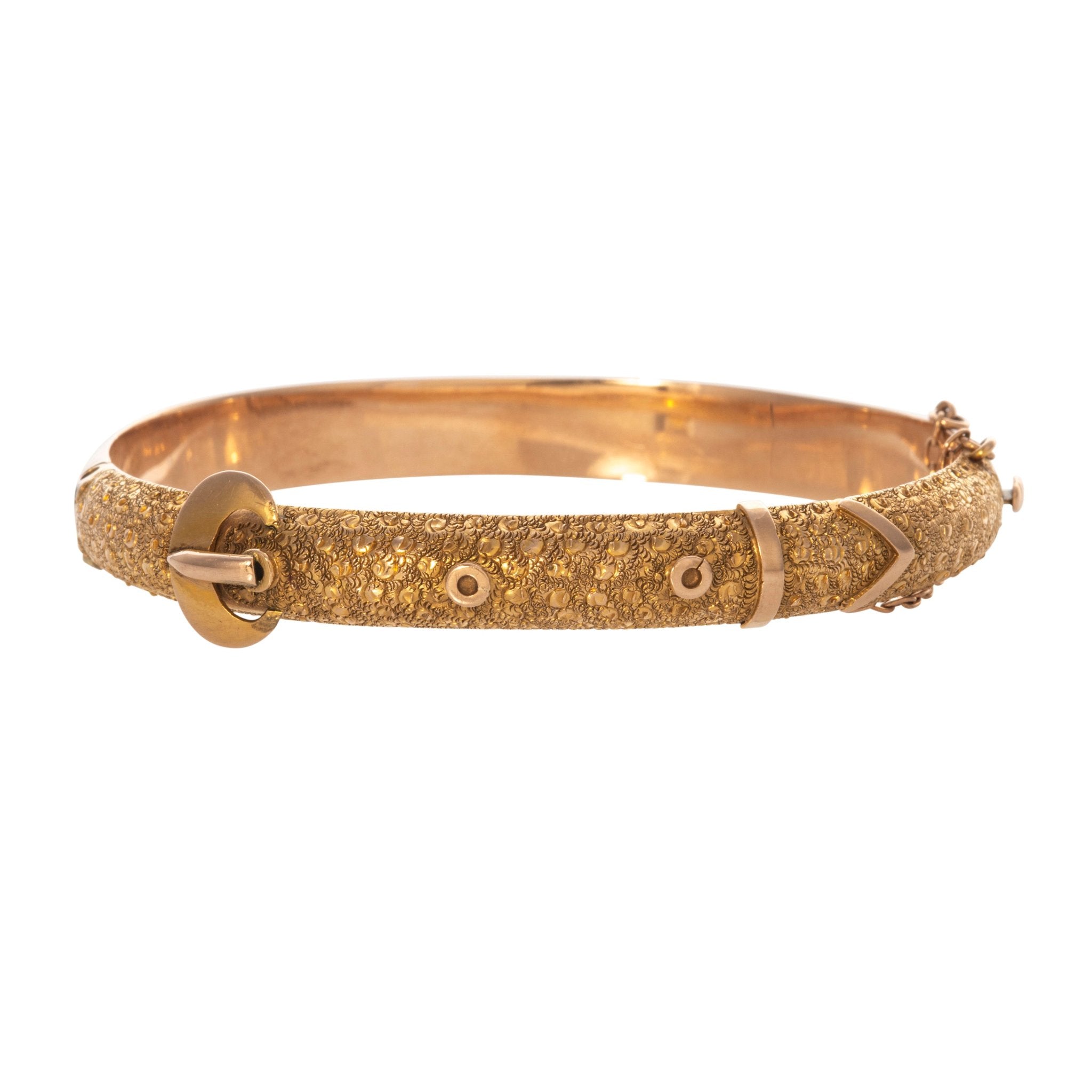 Edwardian Engraved 9K Gold Buckle Bangle