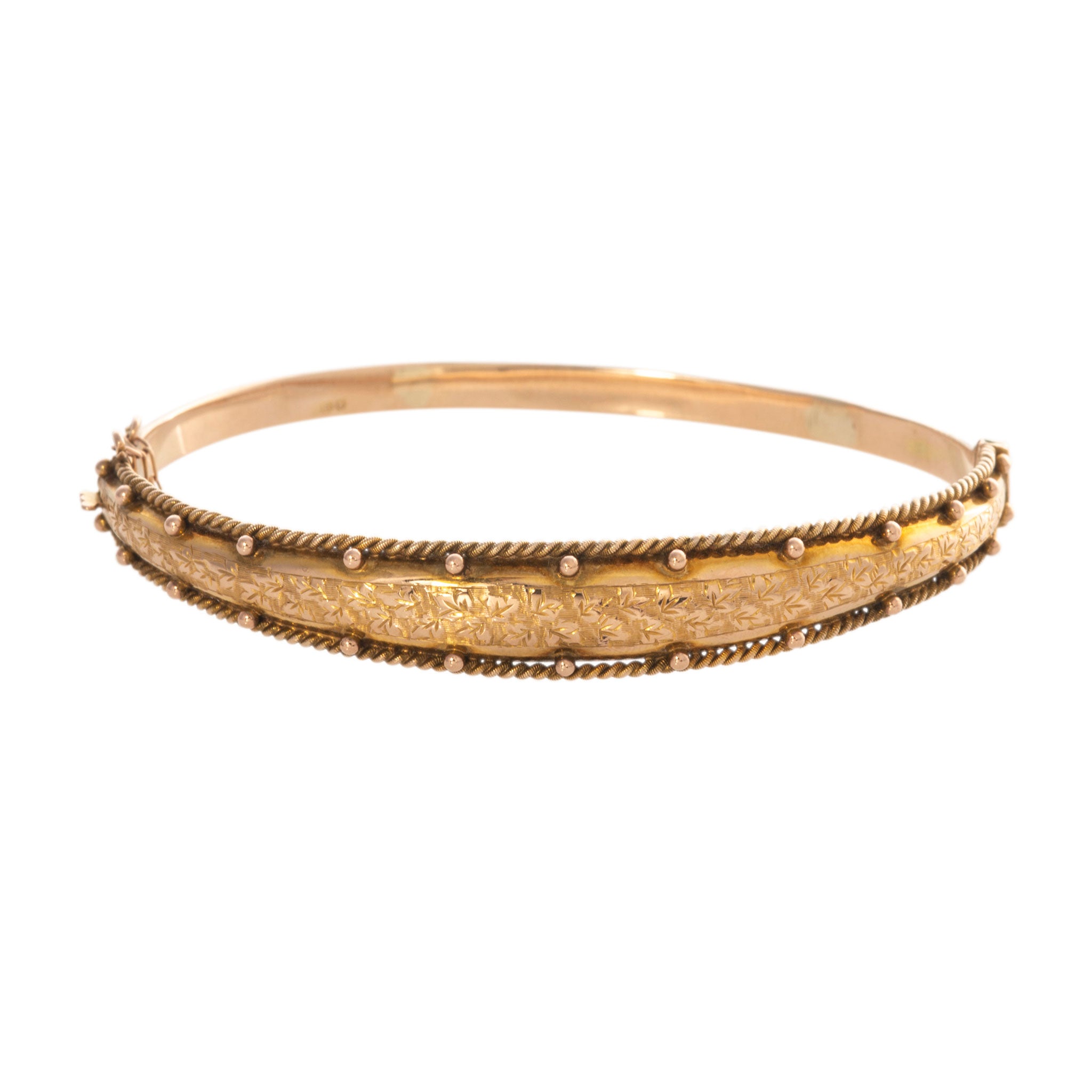 Edwardian Engraved Ivy Leaf 9K Gold Bangle