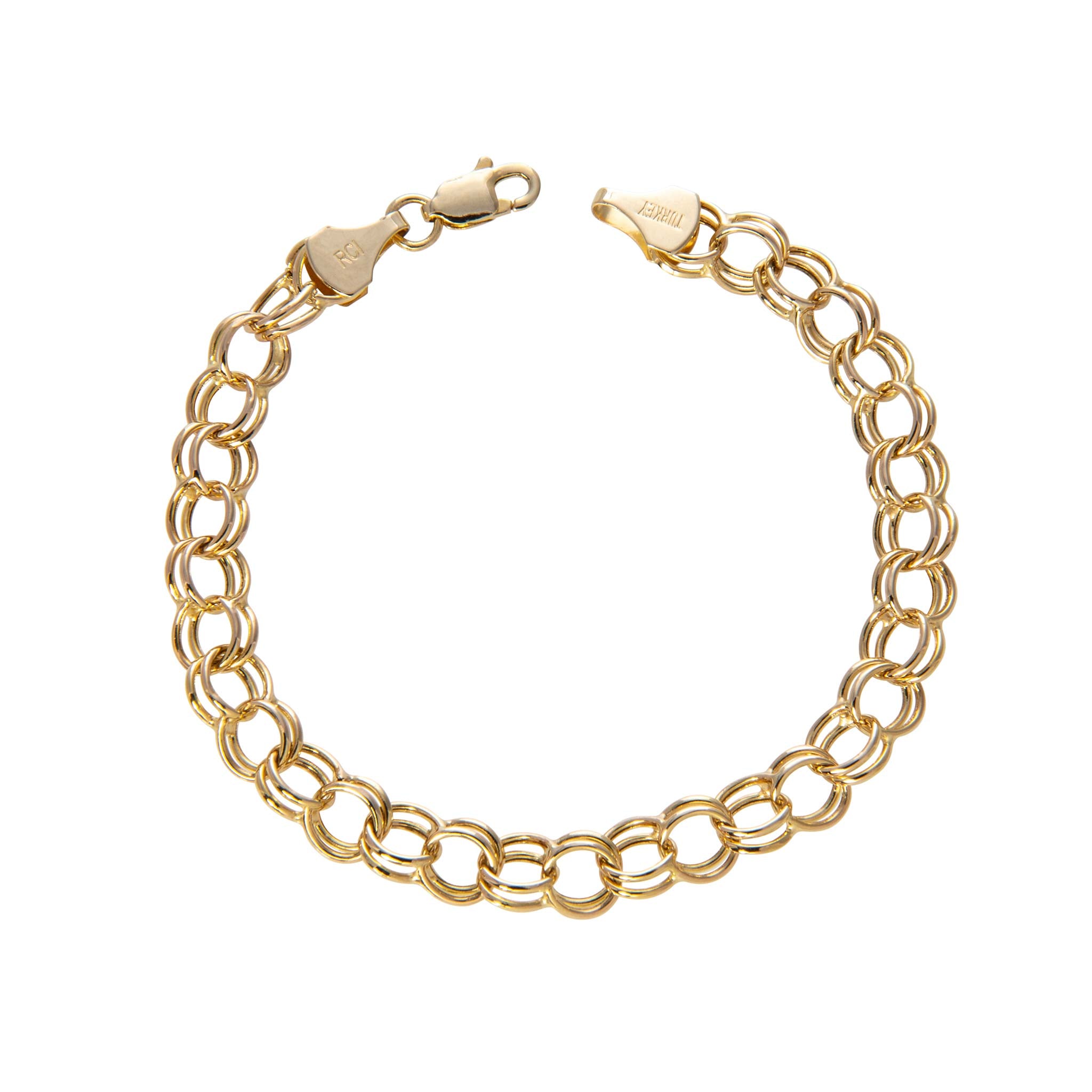 Estate 14K Yellow Gold Double Link Charm Bracelet 5.5"