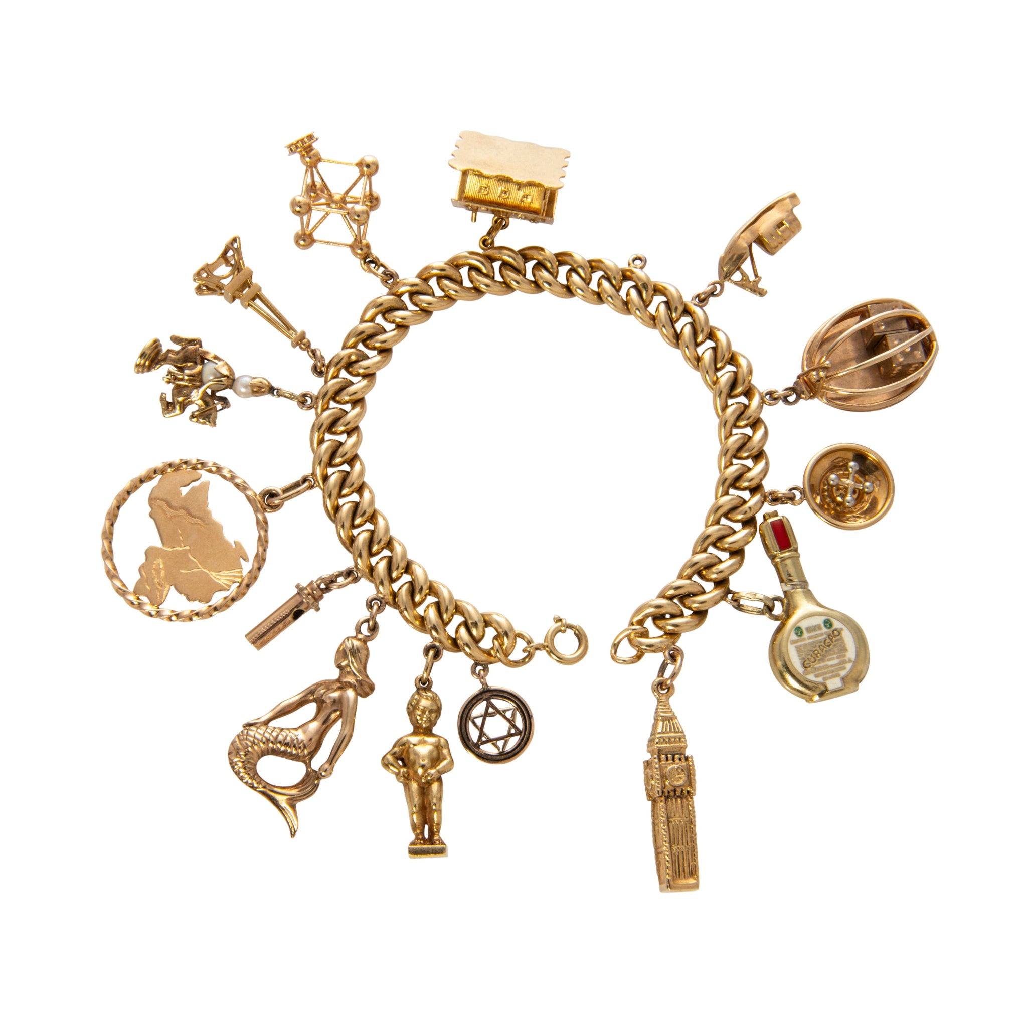 Estate 18K Yellow Gold 14-Charm Bracelet