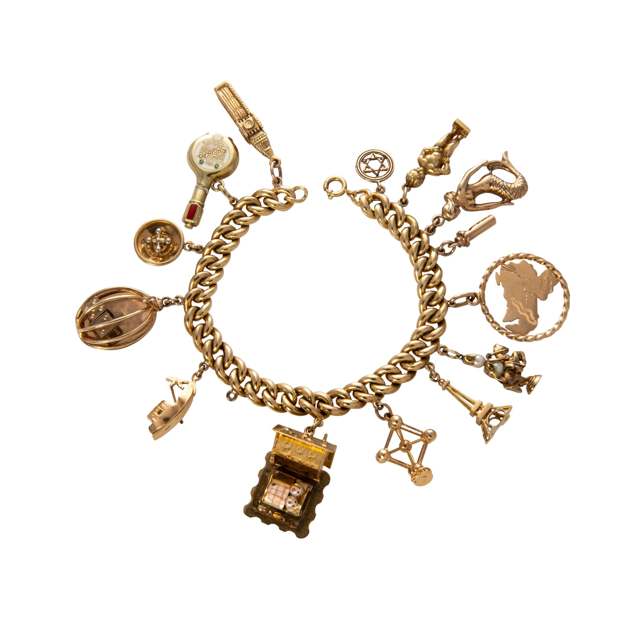 Estate 18K Yellow Gold 14-Charm Bracelet