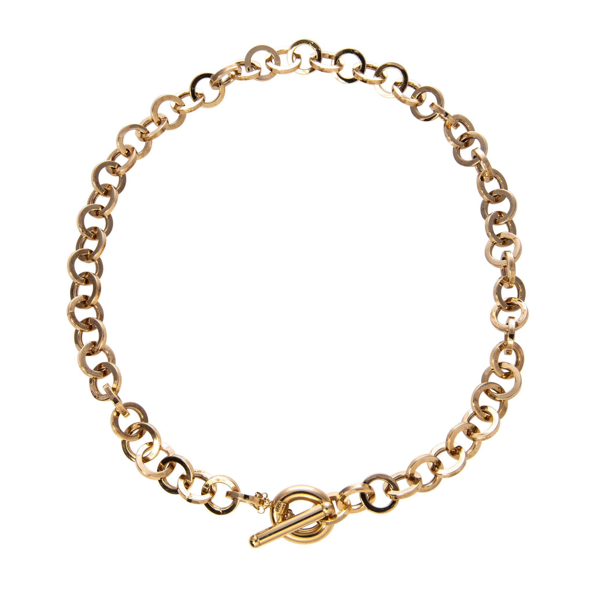 Estate Italian 14K Yellow Gold Circle Link Toggle Necklace