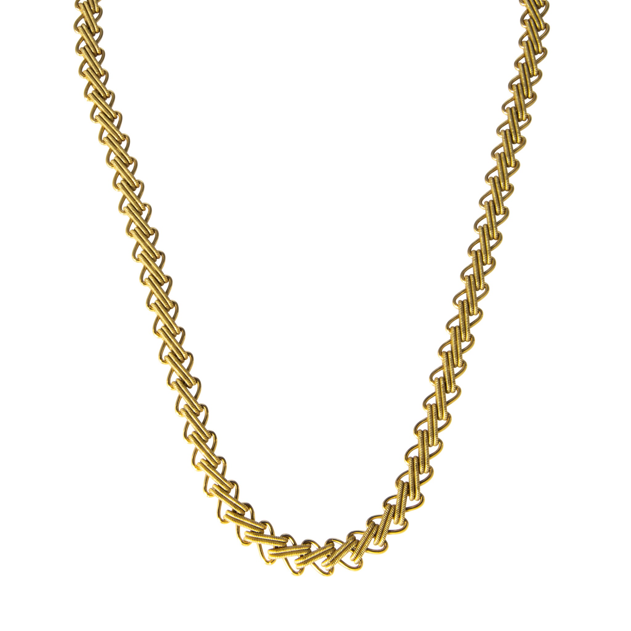 Vintage Italian 18K Yellow Gold Zigzag Link Necklace