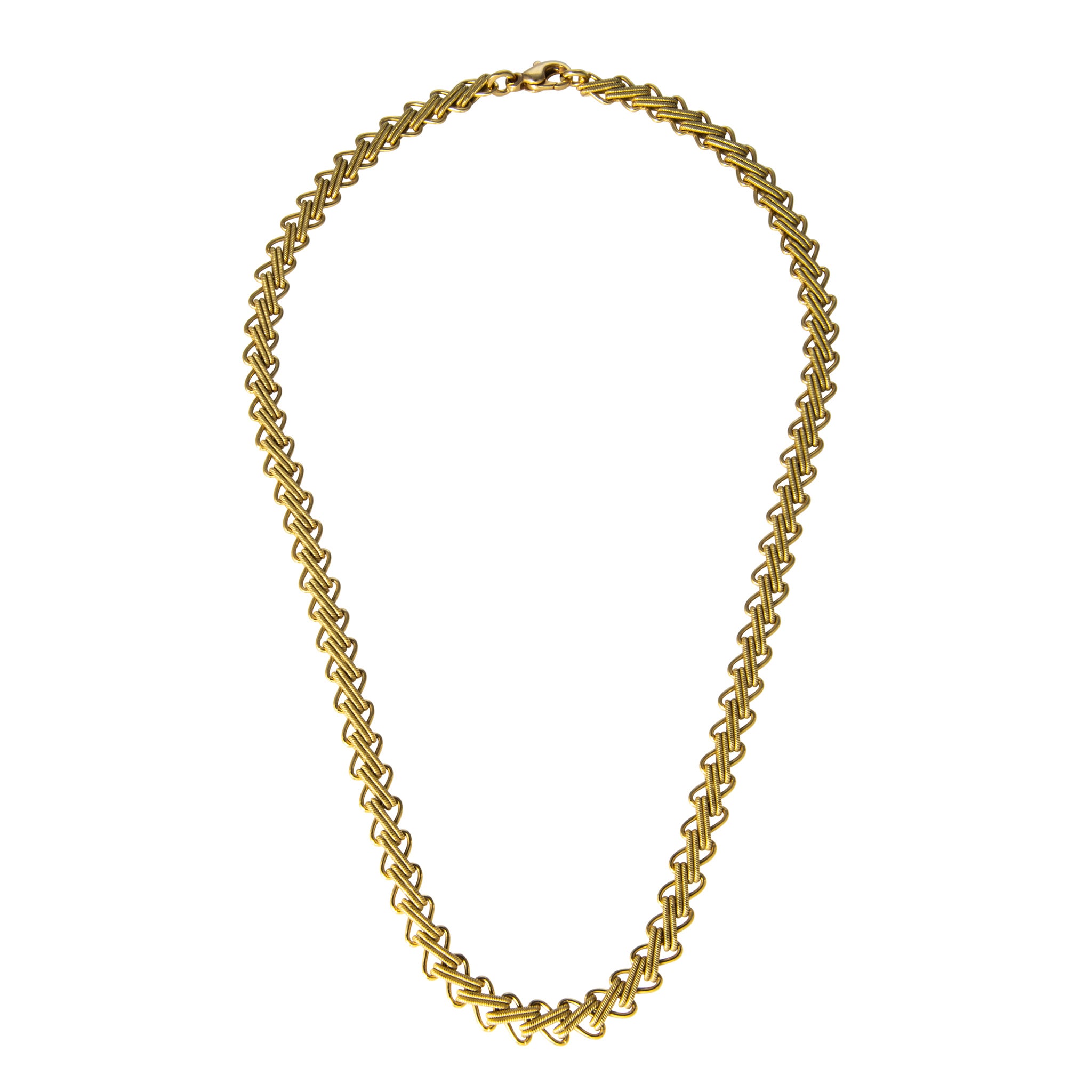 Vintage Italian 18K Yellow Gold Zigzag Link Necklace