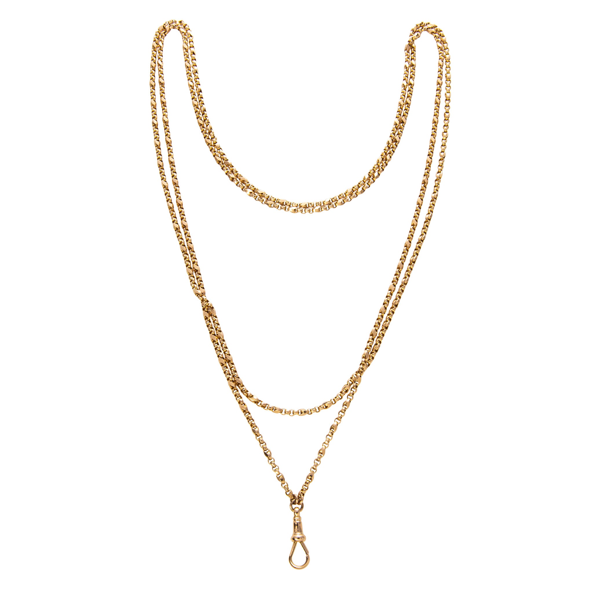Victorian 15K Yellow Gold Guard Chain Necklace 57″