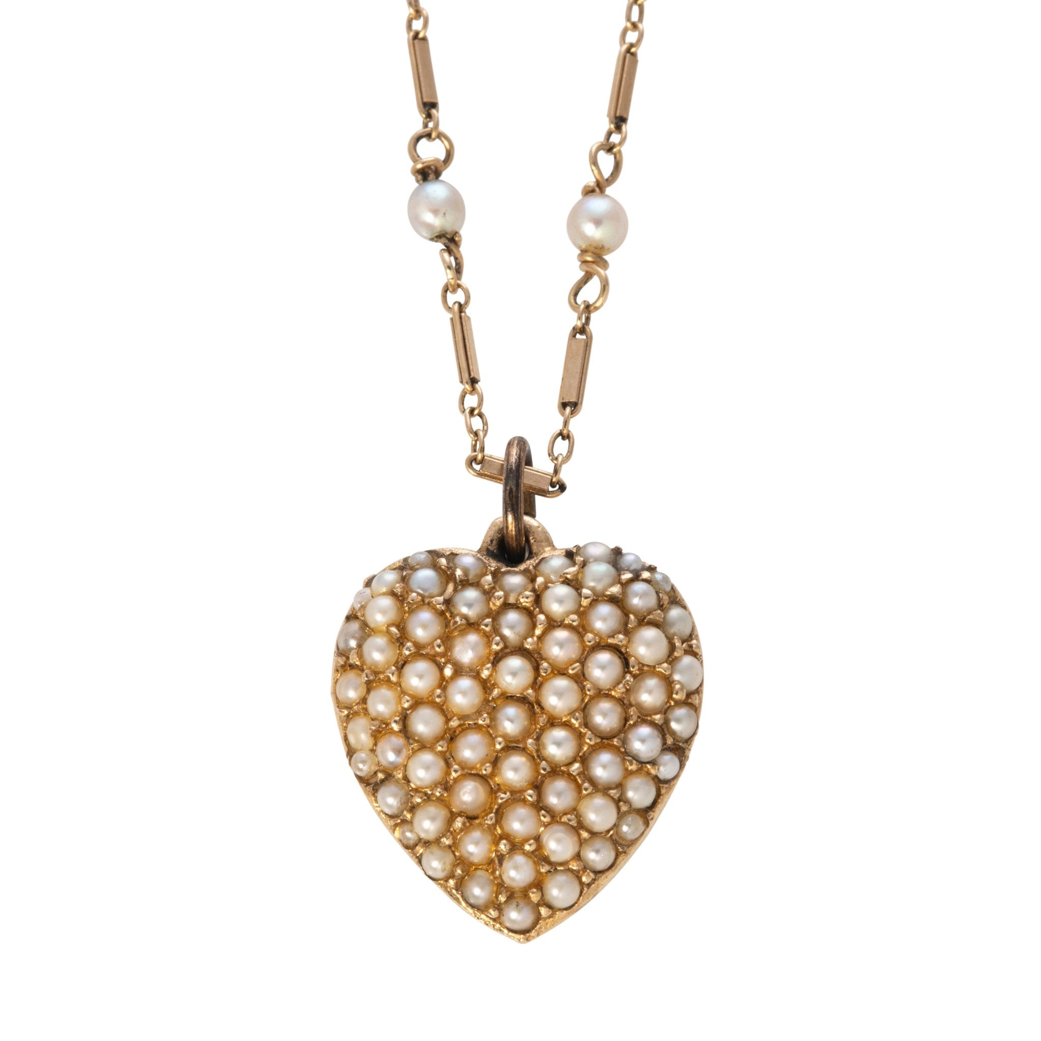 Pearl Pavé 14K Gold Heart Pendant