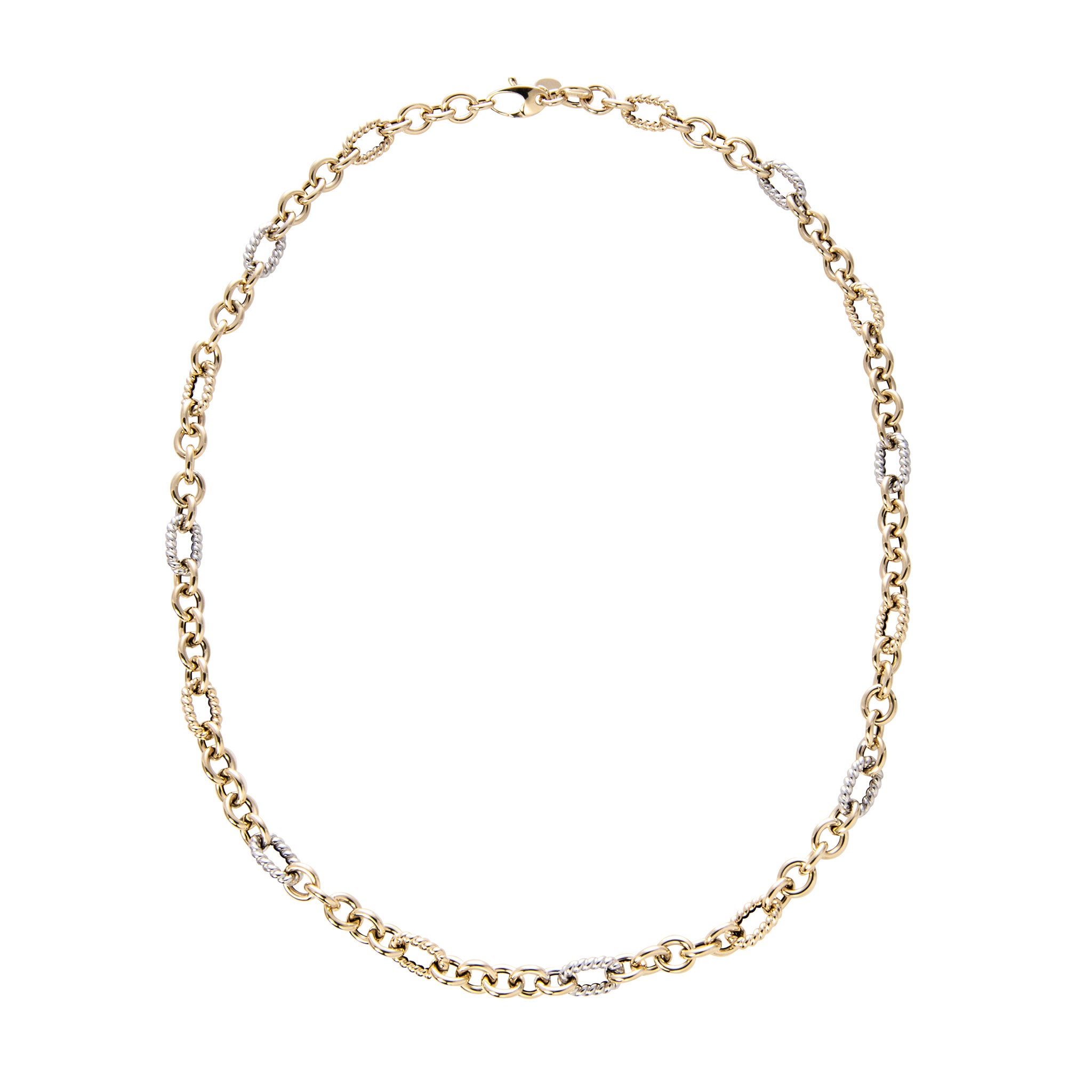 14K Gold Two Tone Italian Rope Oval Link Necklace