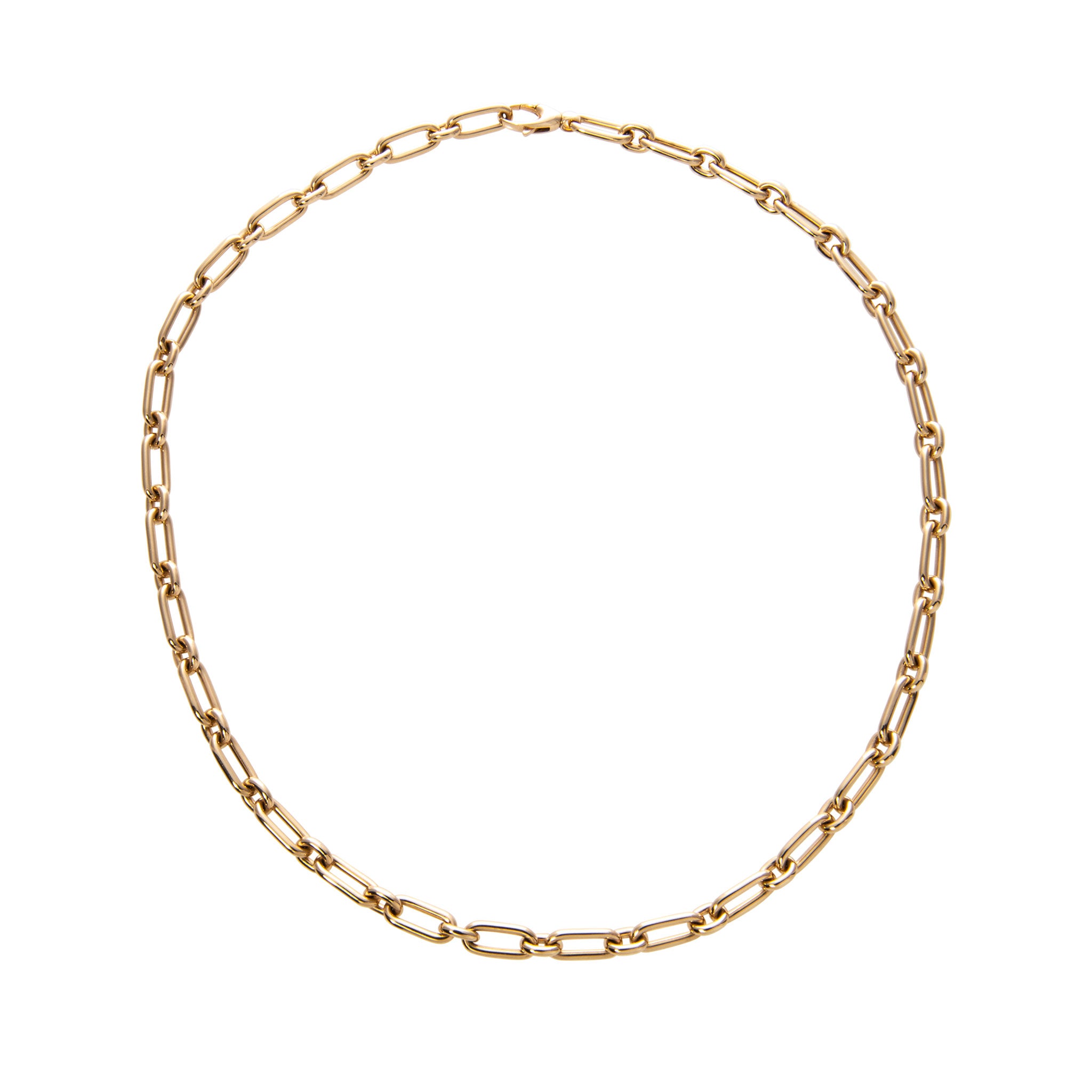 18K Yellow Gold Italian Oblong Oval Link Necklace 17 inches
