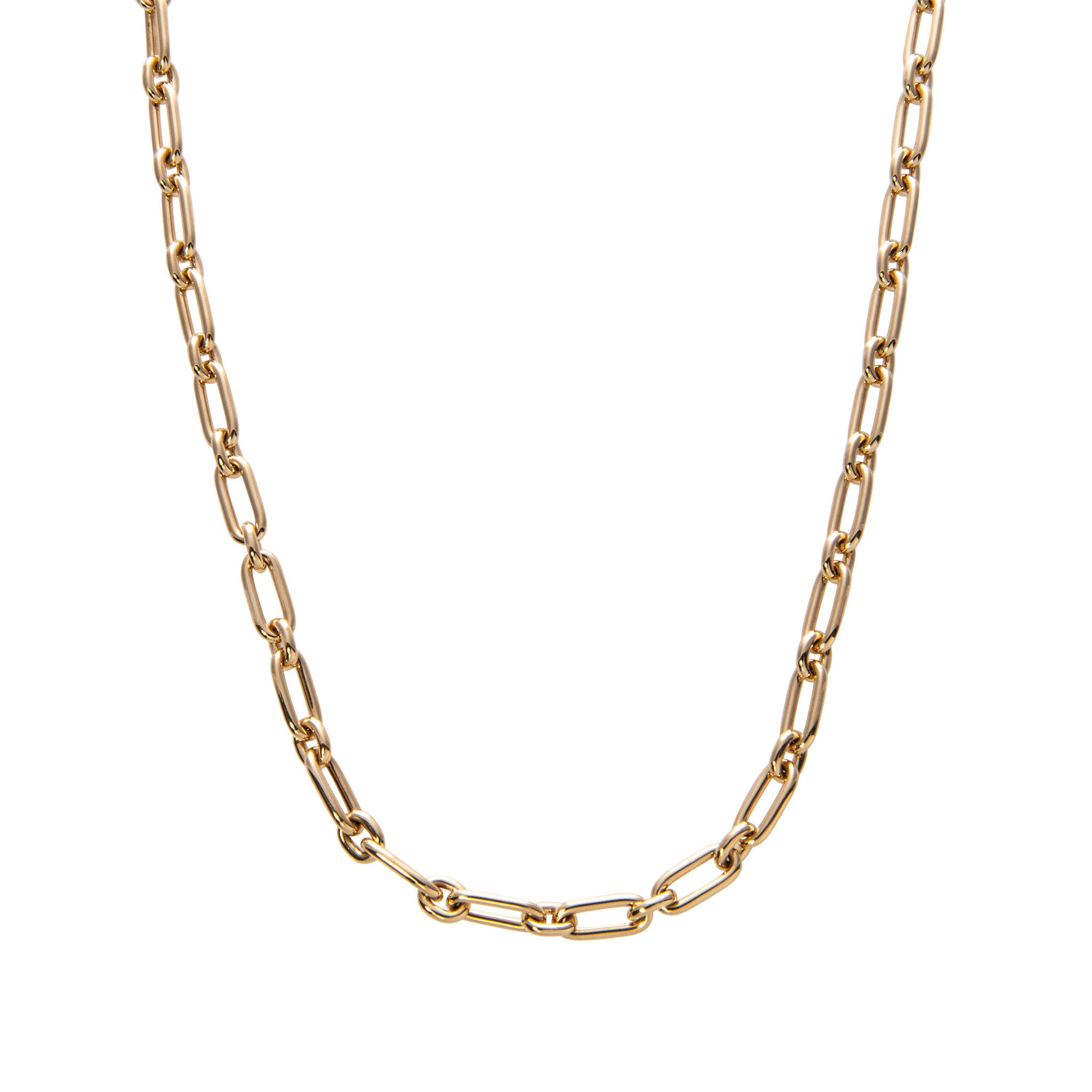 18K Yellow Gold Italian Oblong Oval Link Necklace 24 inches
