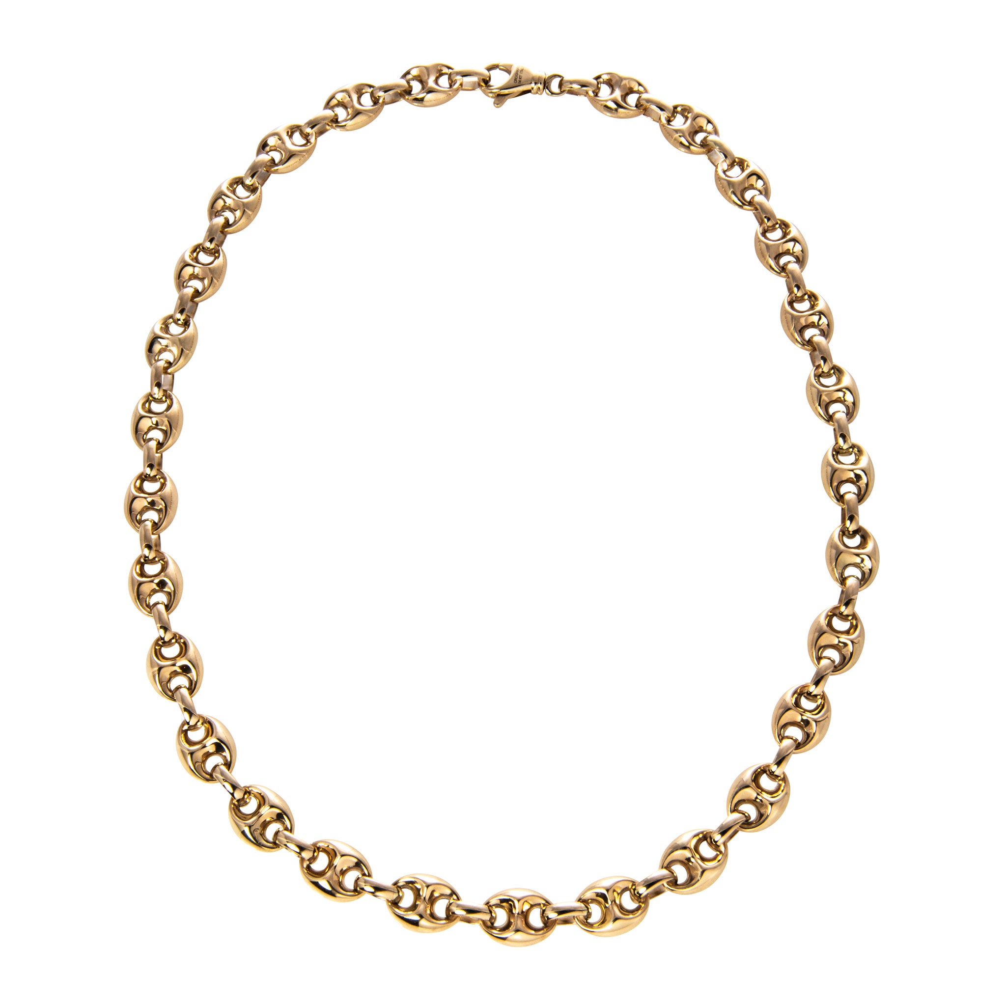 14K Yellow Gold Italian Puffy Mariner Link Chain Necklace