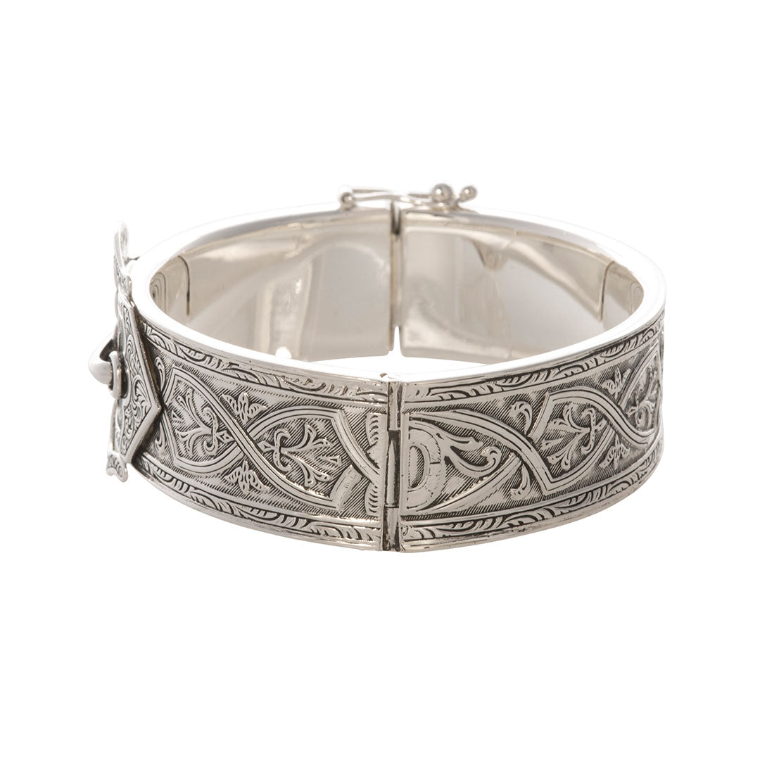 Sterling Silver Engraved Hinged Buckle Cuff