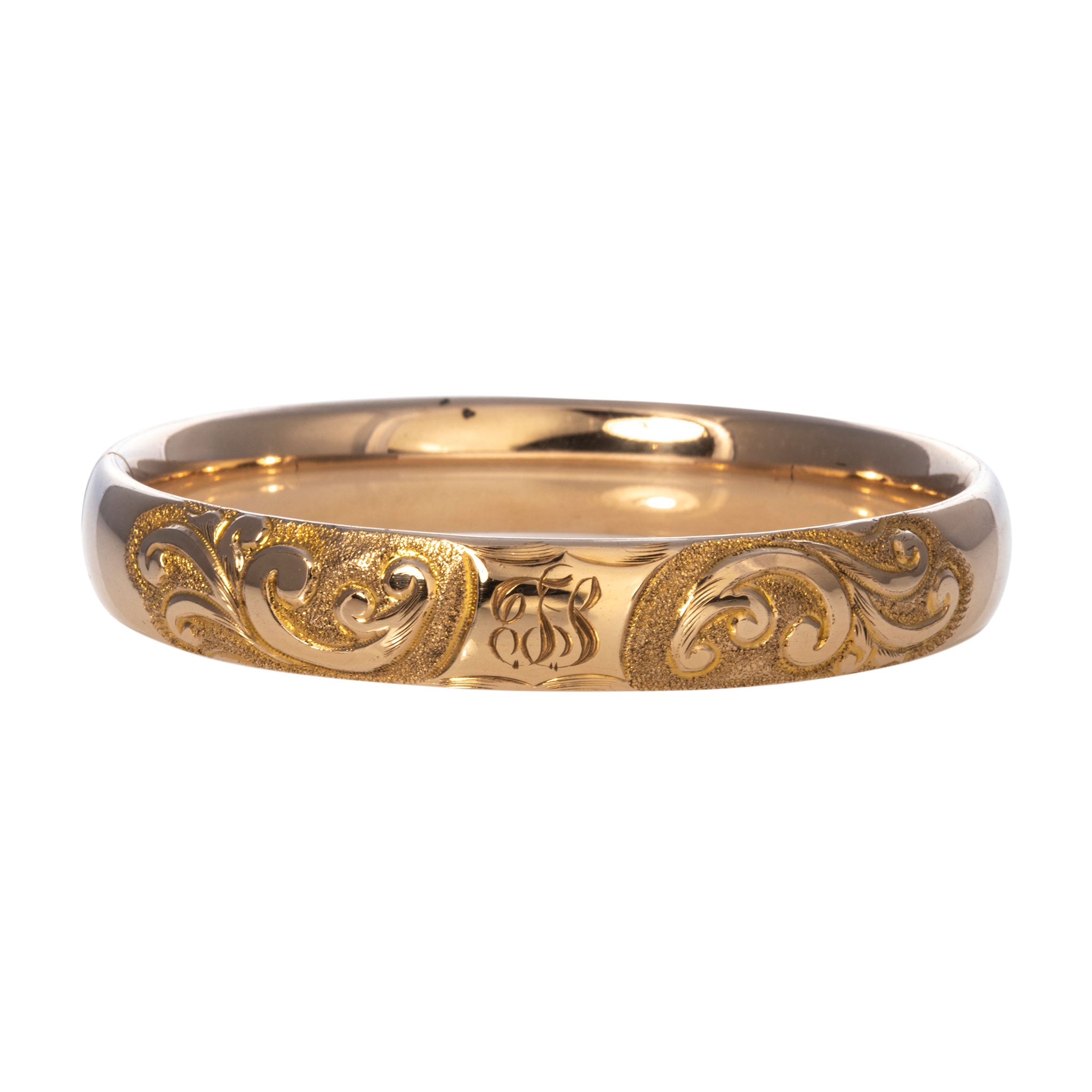 Vintage Engraved Repoussé Scroll Pattern Gold-Filled Bangle