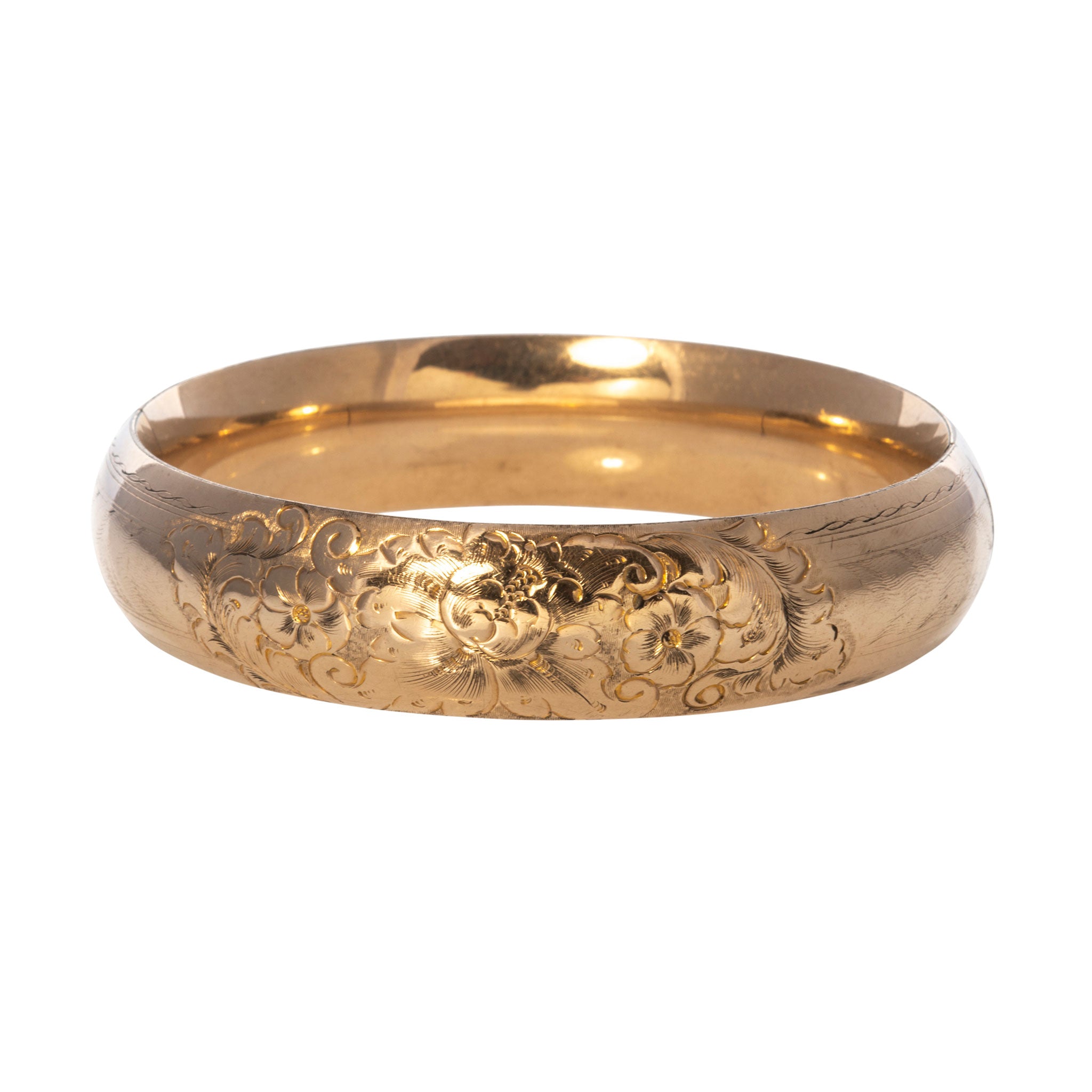 Vintage Engraved Floral Pattern Gold-Filled Bangle