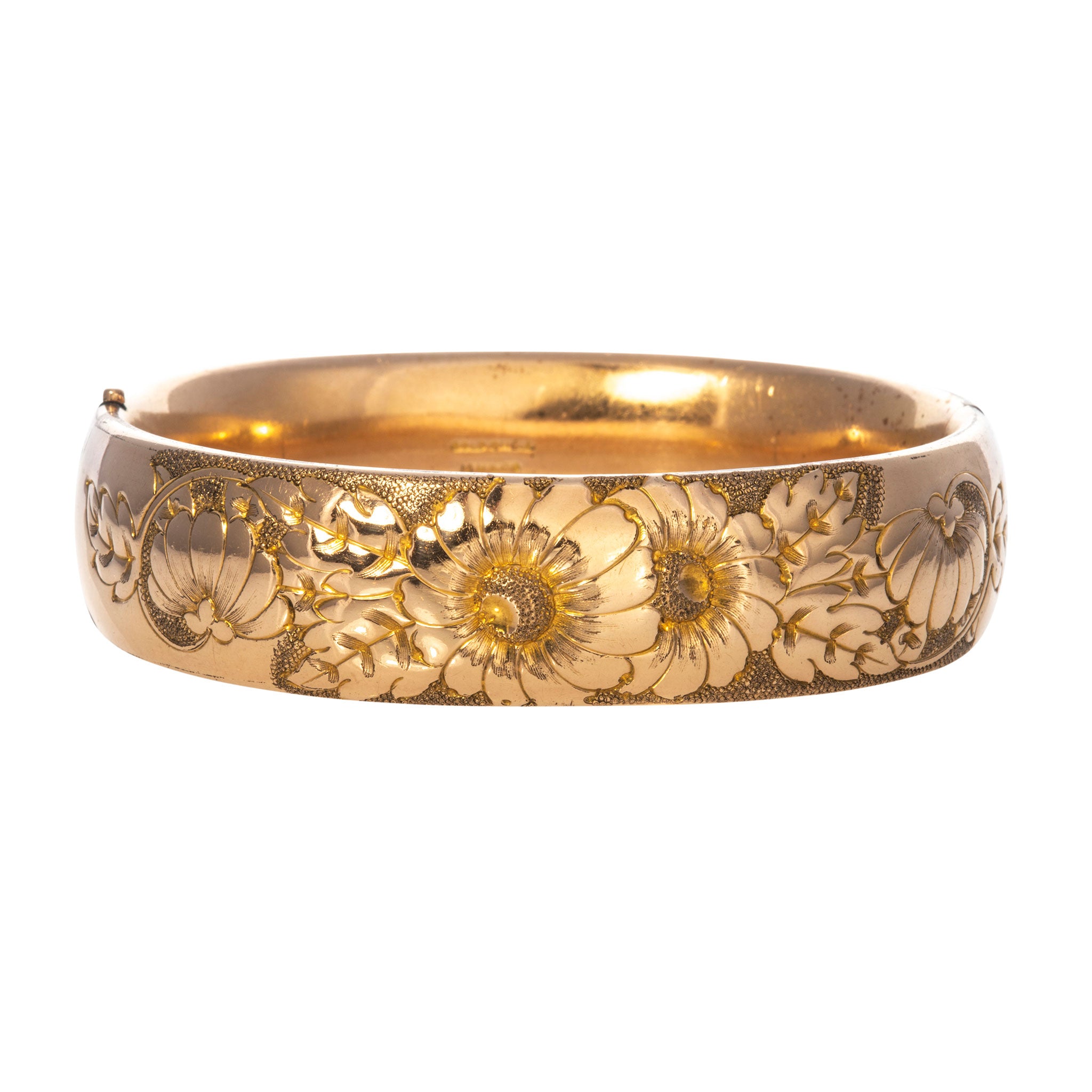 Vintage Engraved Repoussé Floral Pattern Gold-Filled Bangle