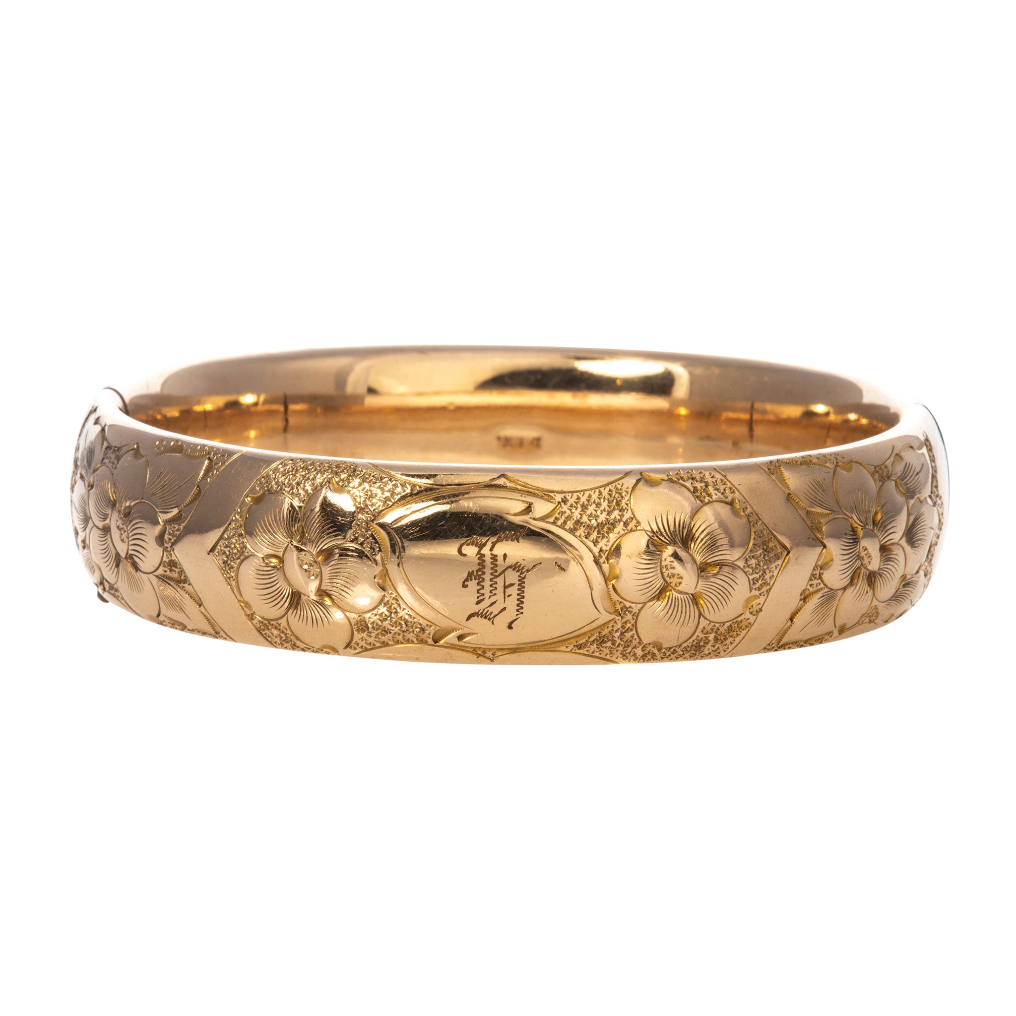 Vintage Engraved Floral Pattern Gold-Filled Bangle