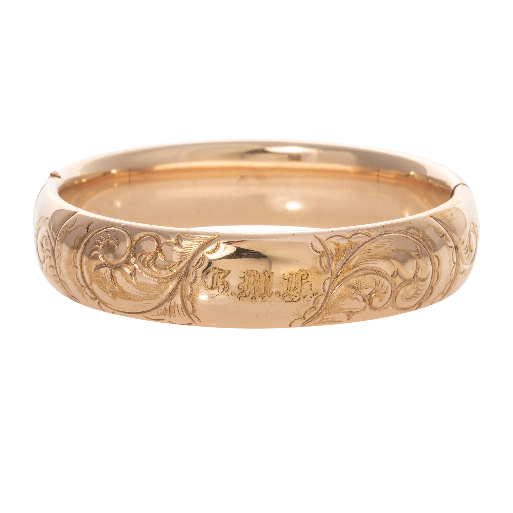 Vintage Engraved Scroll Pattern Gold-Filled Bangle