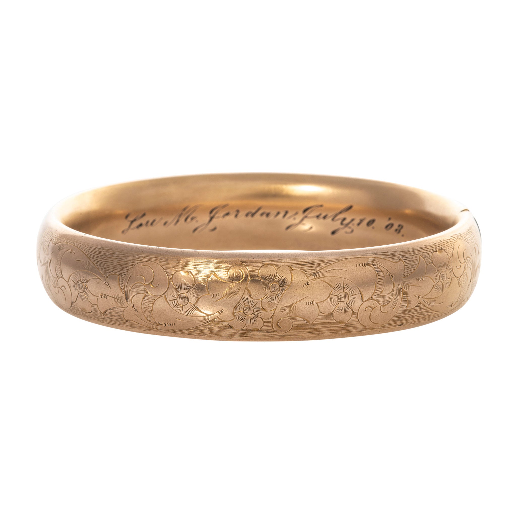 Vintage Engraved Floral Pattern Gold-Filled Bangle