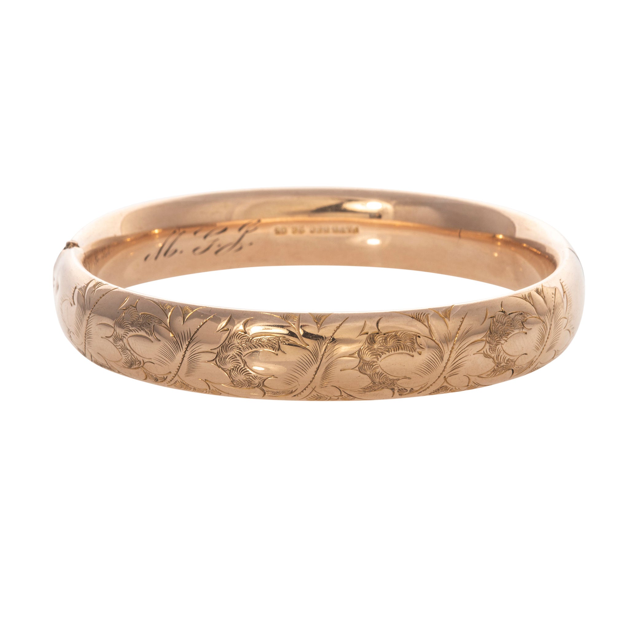 Vintage Engraved Floral Pattern Gold-Filled Bangle