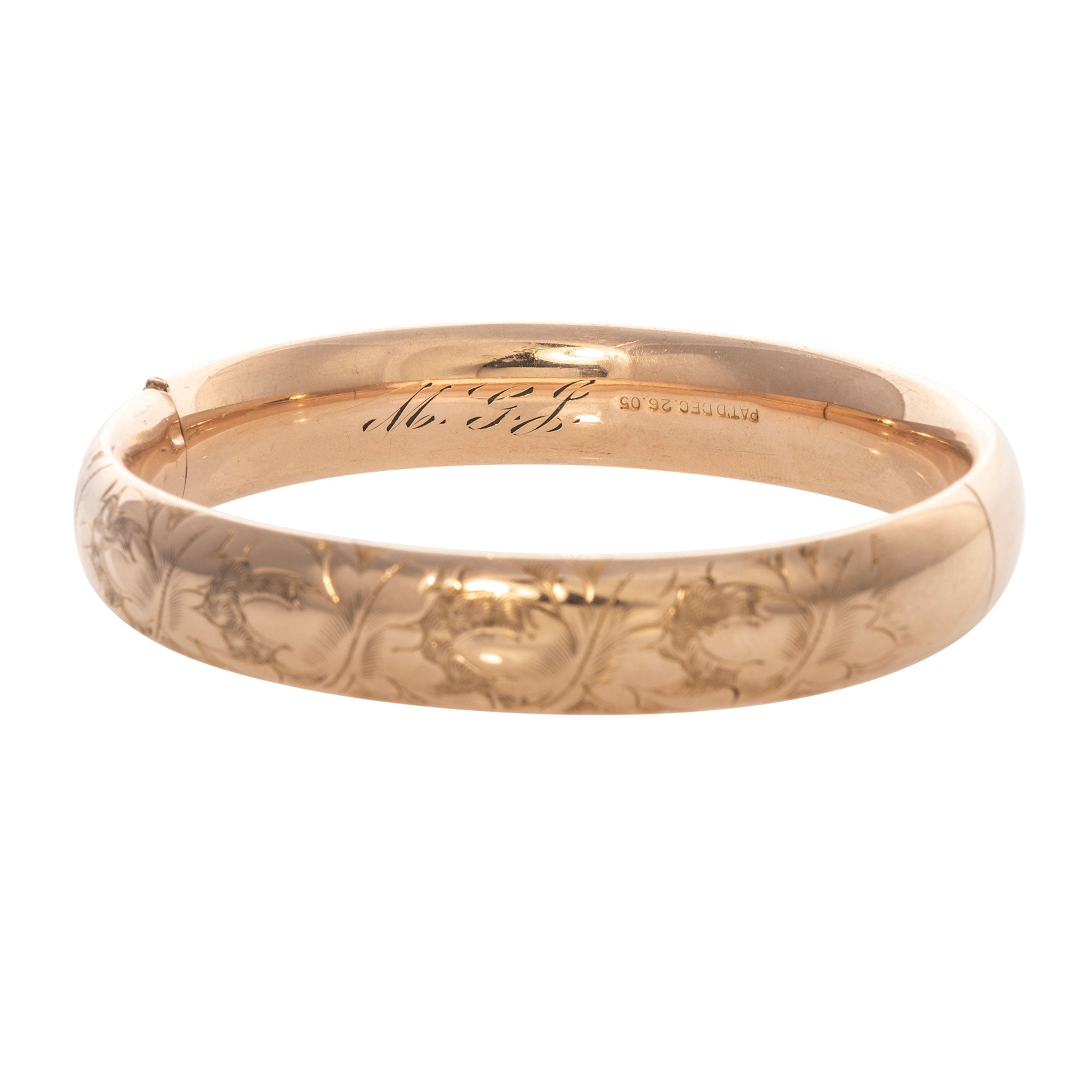 Vintage Engraved Floral Pattern Gold-Filled Bangle