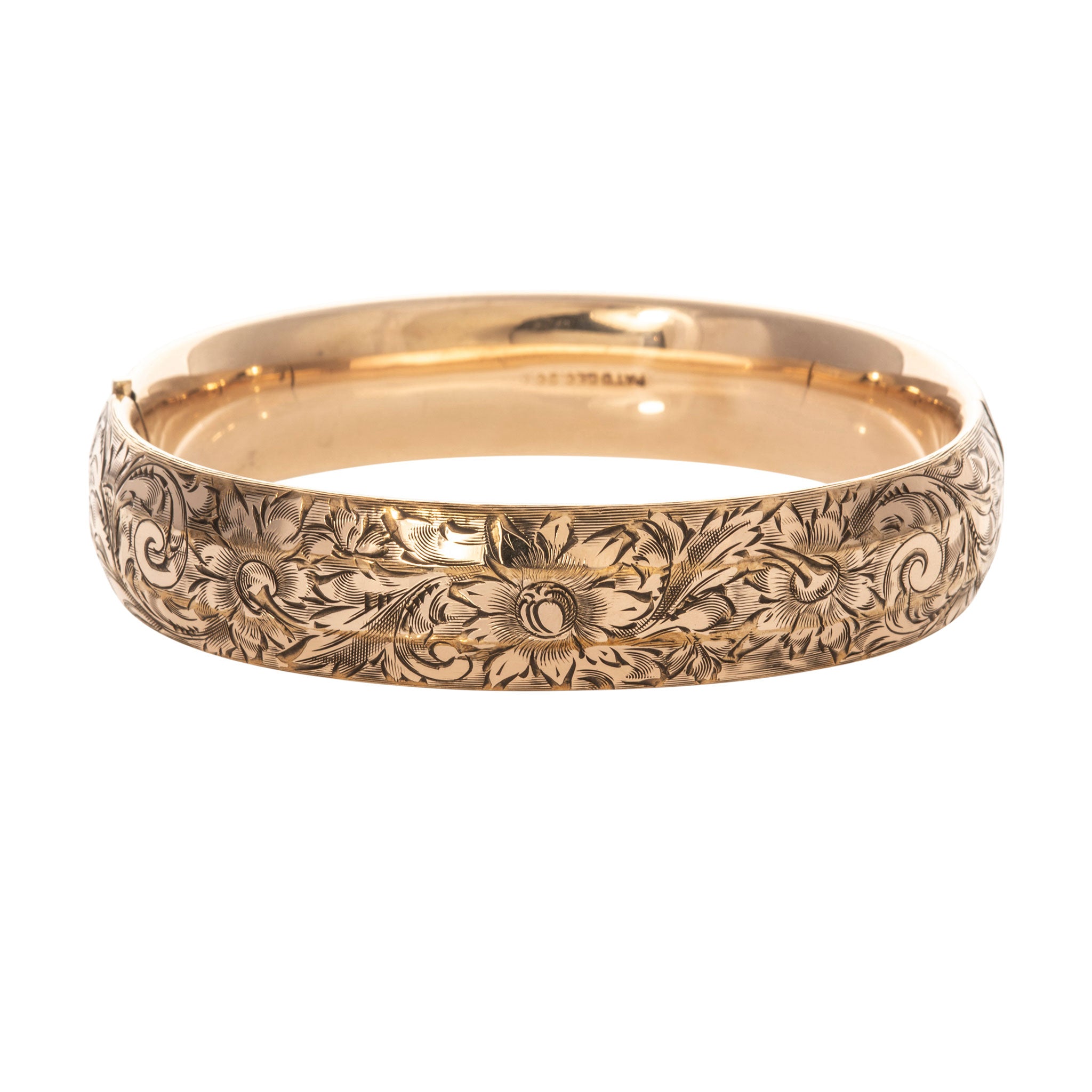 Vintage Engraved Floral Pattern Gold-Filled Bangle