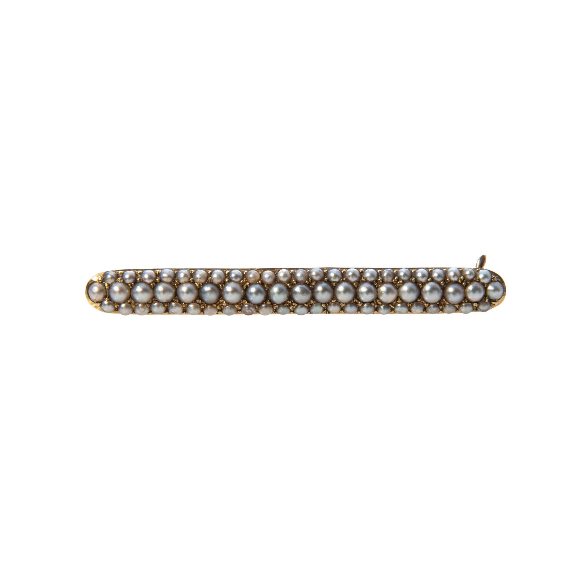 Victorian Seed Pearl Pavé 14K Gold Bar Pin