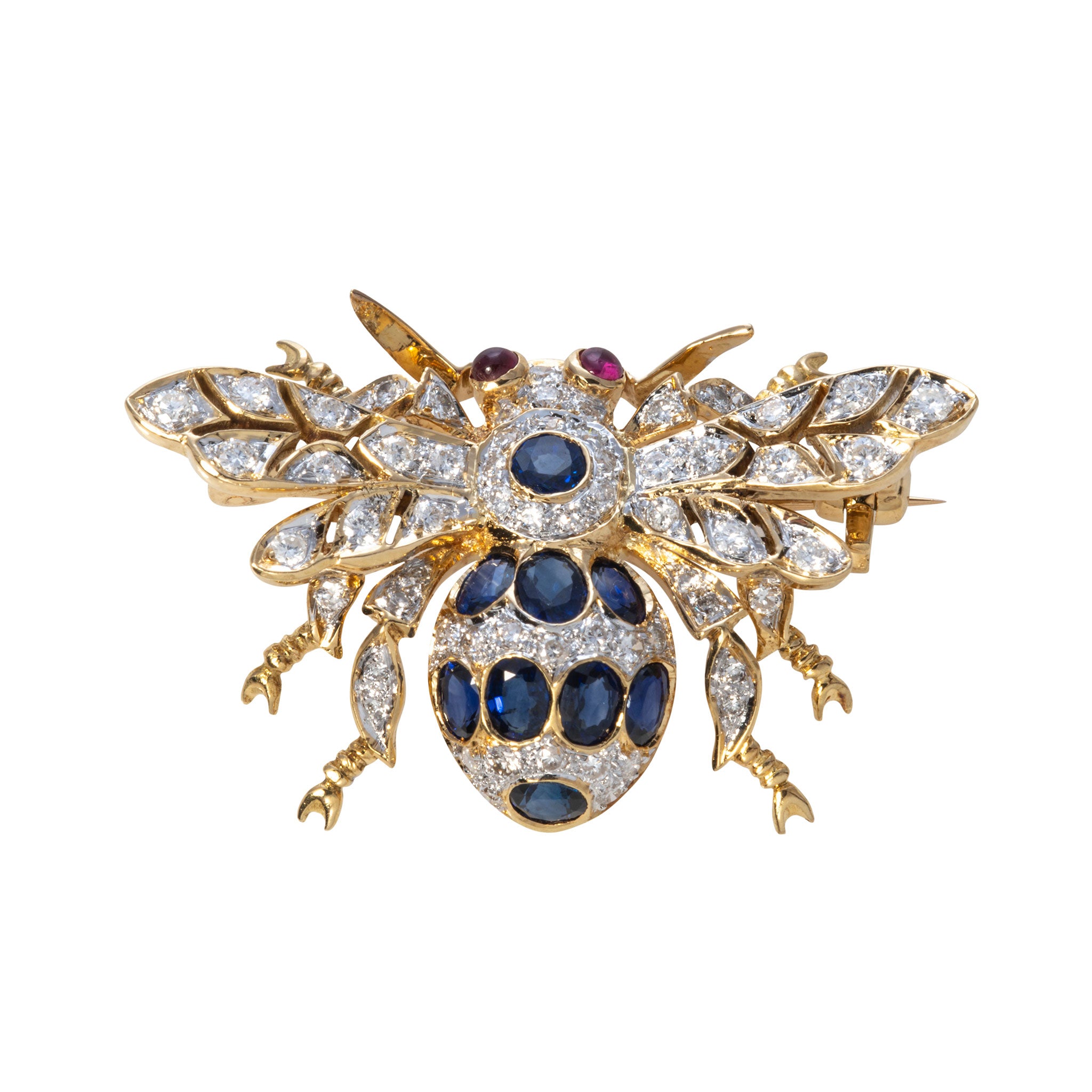 Vintage Sapphire & Diamond 18K Yellow Gold Bee Pin