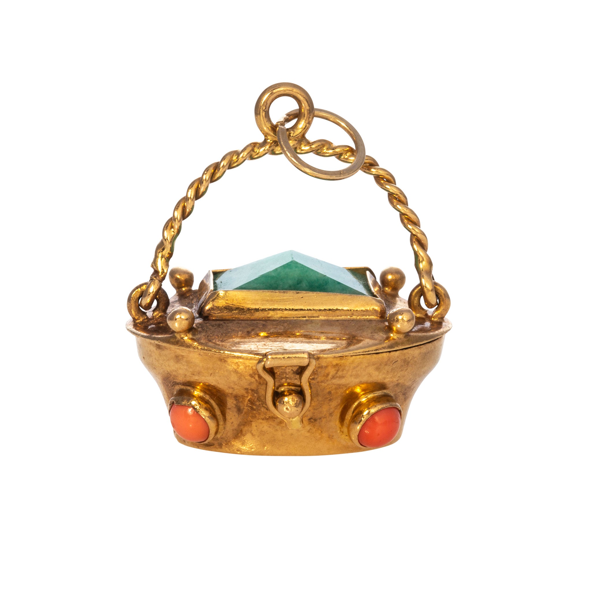 Vintage Etruscan Revival Multi-Stone 18K Gold Basket Charm