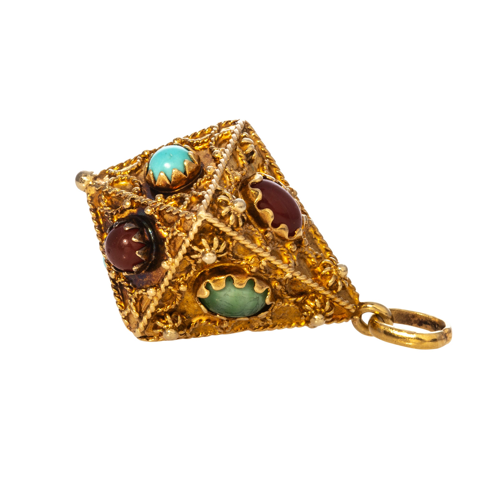 Vintage Etruscan Revival Multi-Stone 18K Gold Charm