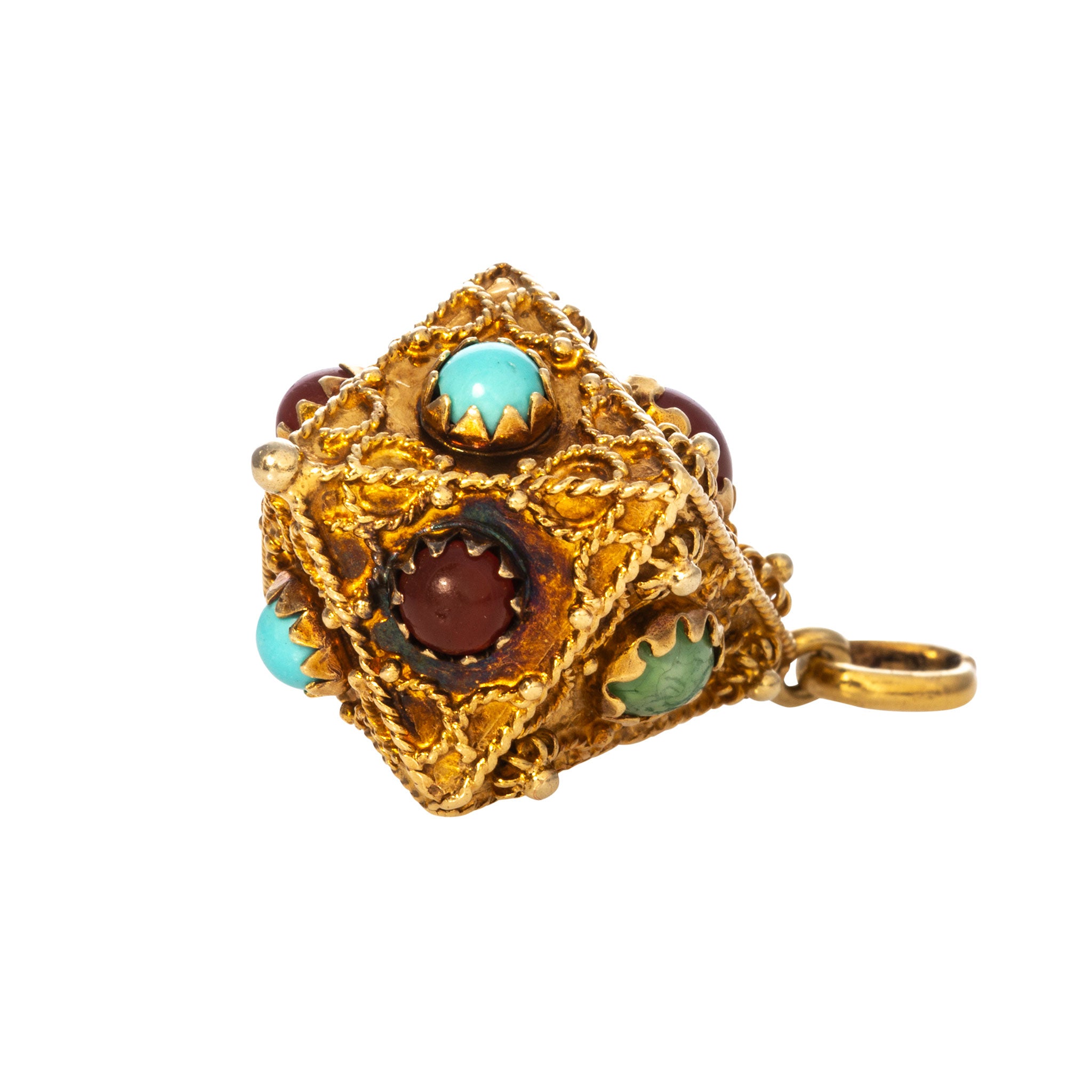 Vintage Etruscan Revival Multi-Stone 18K Gold Charm