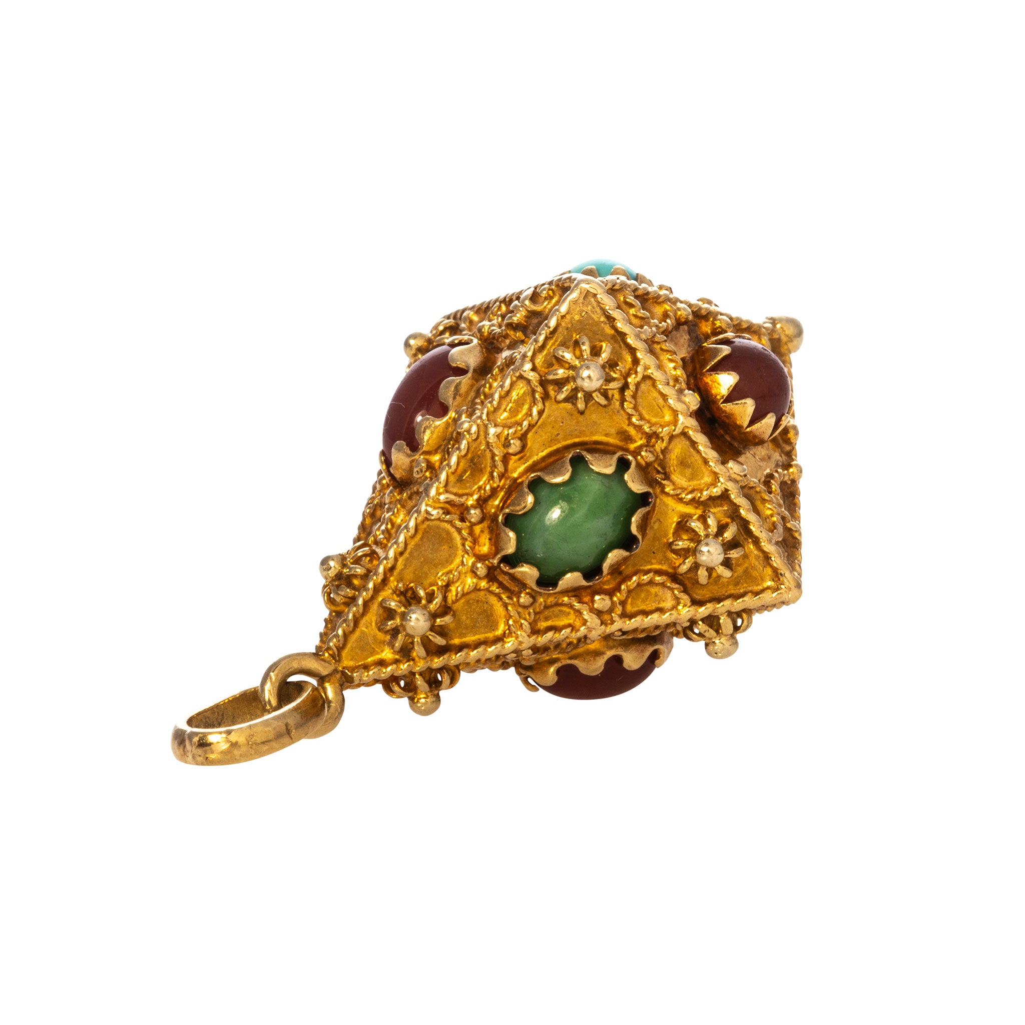 Vintage Etruscan Revival Multi-Stone 18K Gold Charm