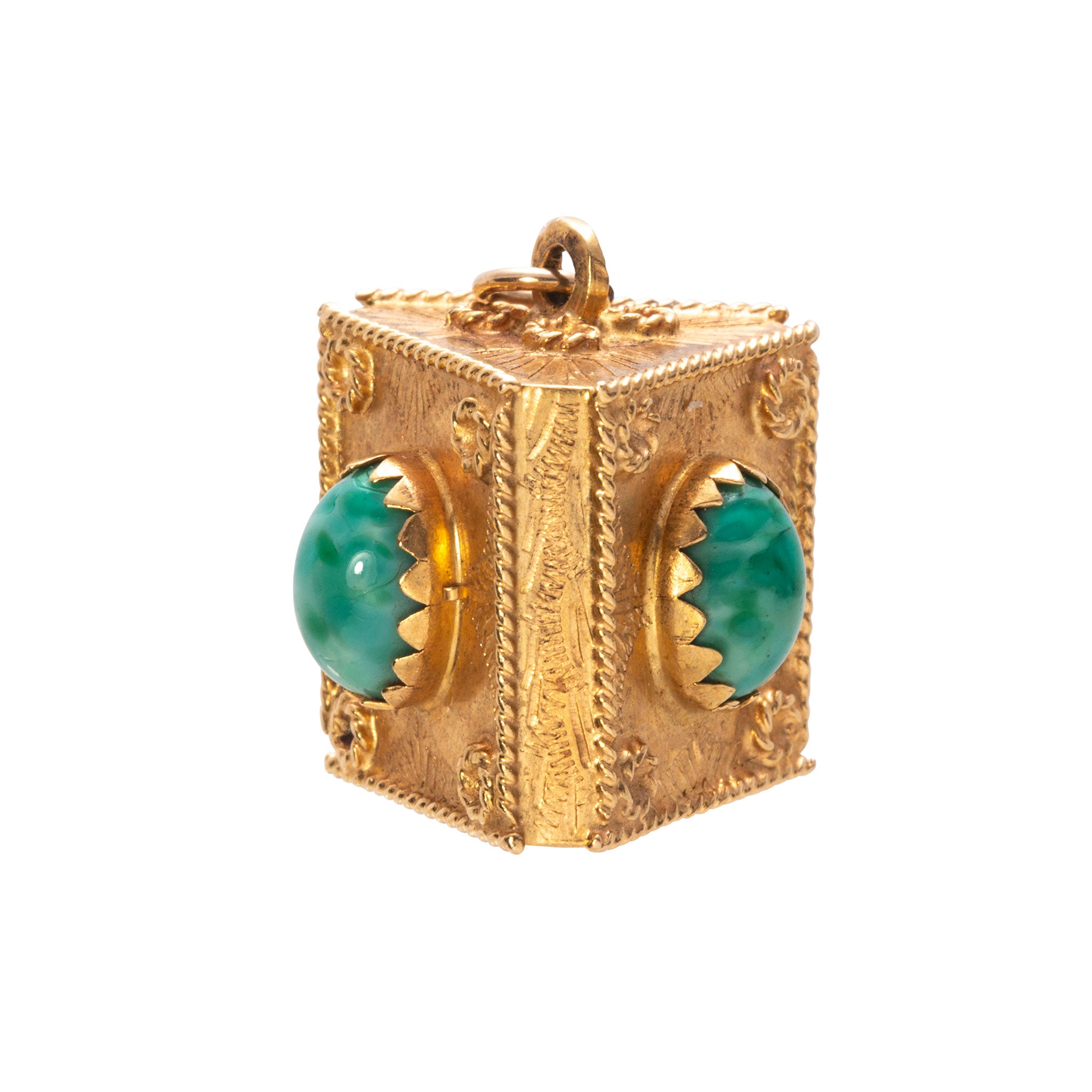 Estate Etruscan Revival Turquoise 18K Gold Charm