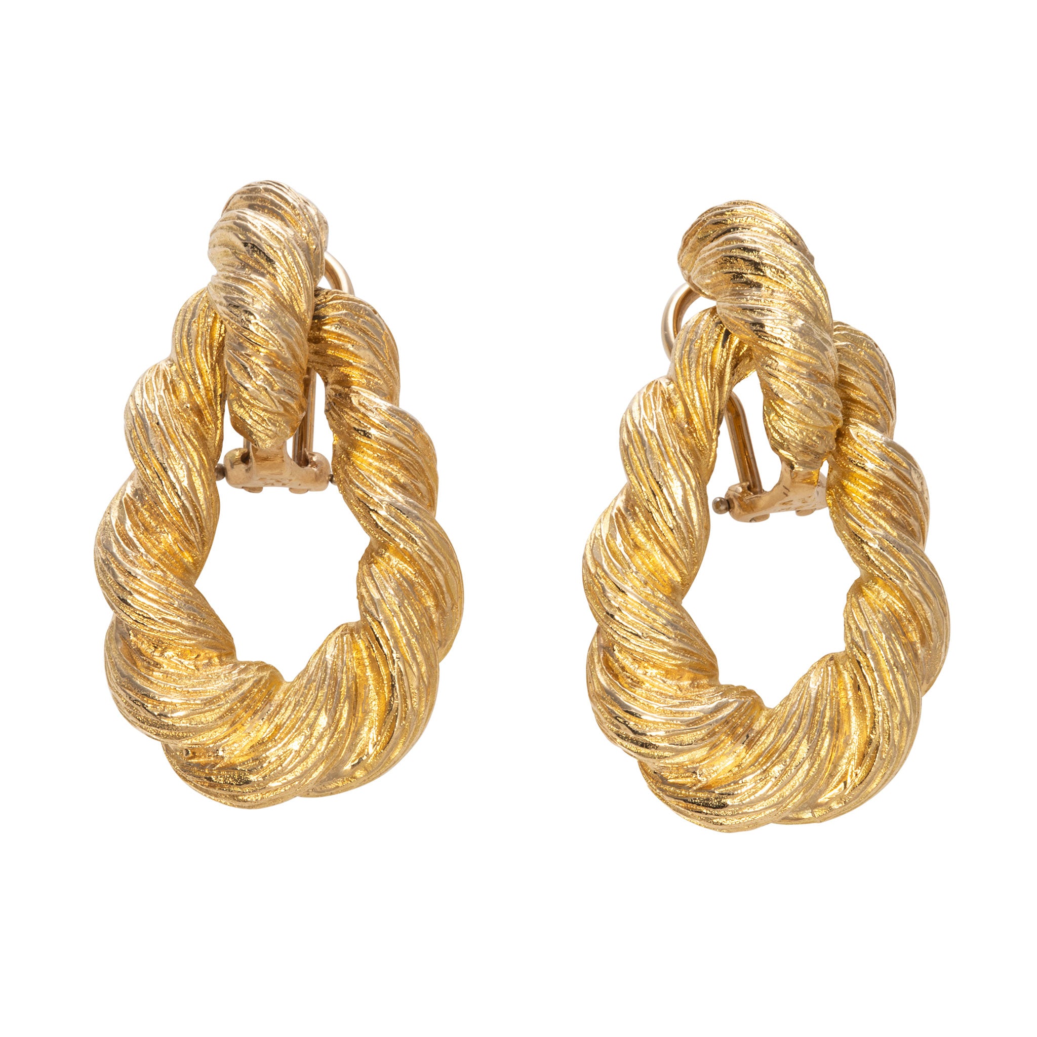 Estate 14K Gold Twisted Door Knocker Clip On Earrings