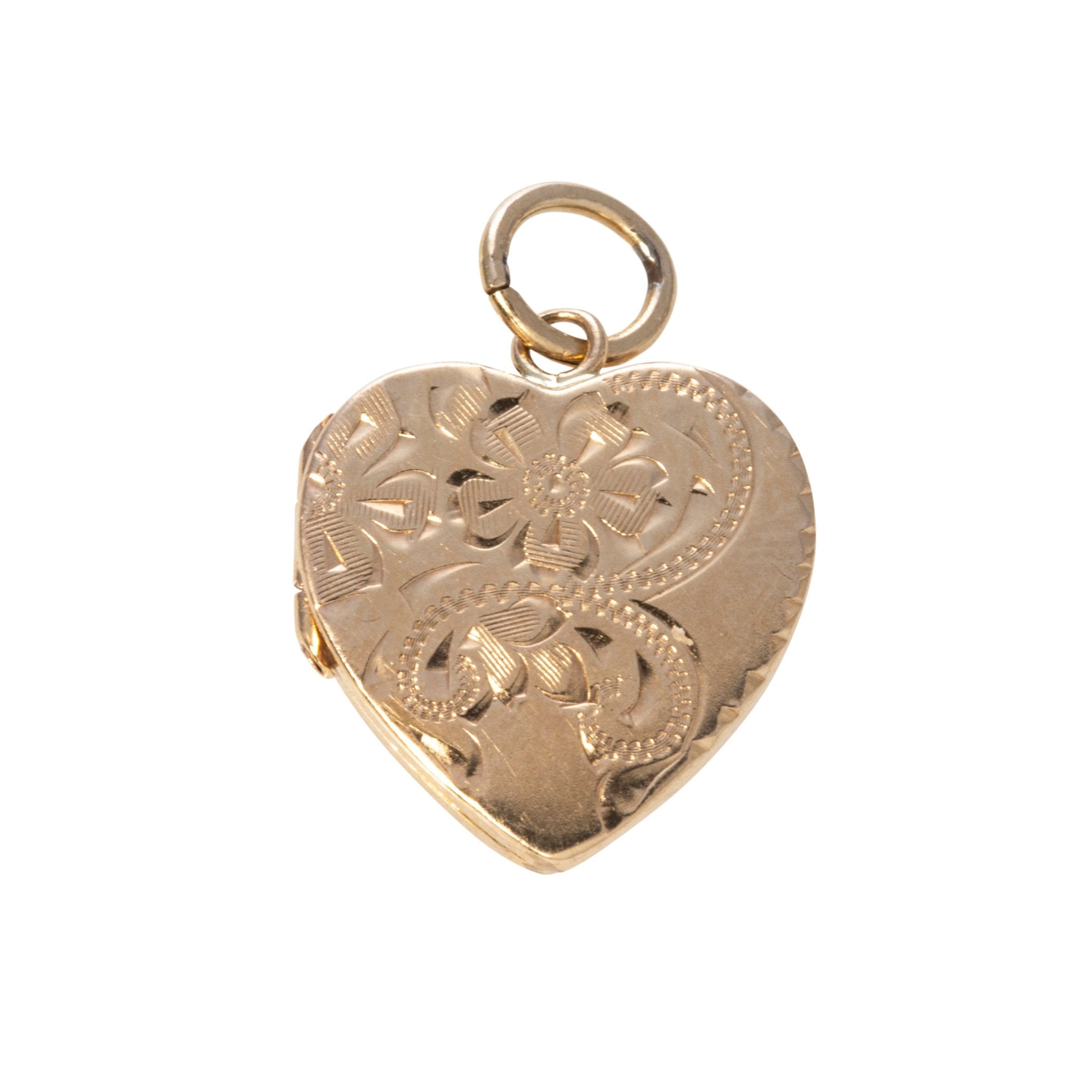 Vintage Engraved 14K Yellow Gold Heart Locket Charm