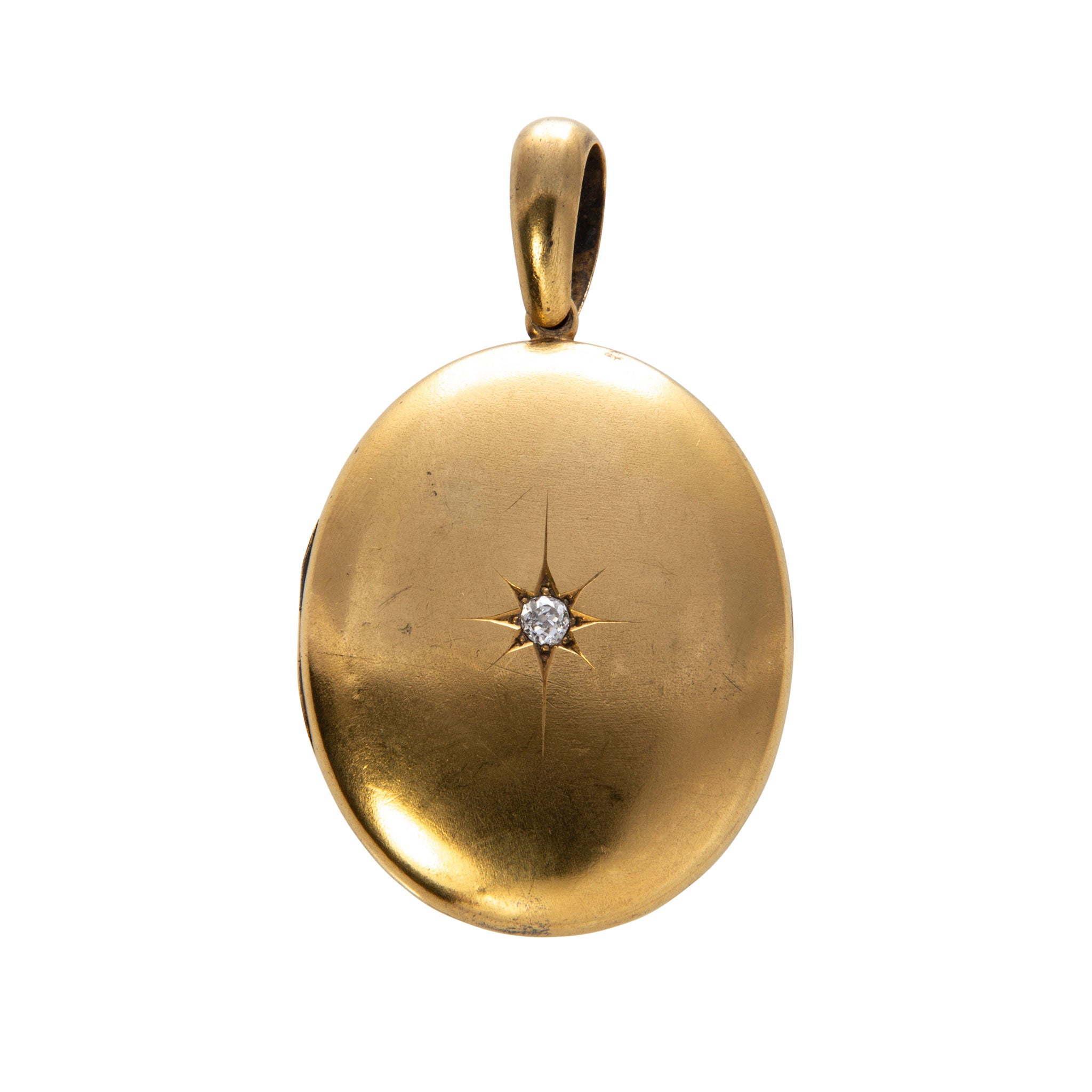 Victorian Diamond 15K Yellow Gold Oval Locket Pendant