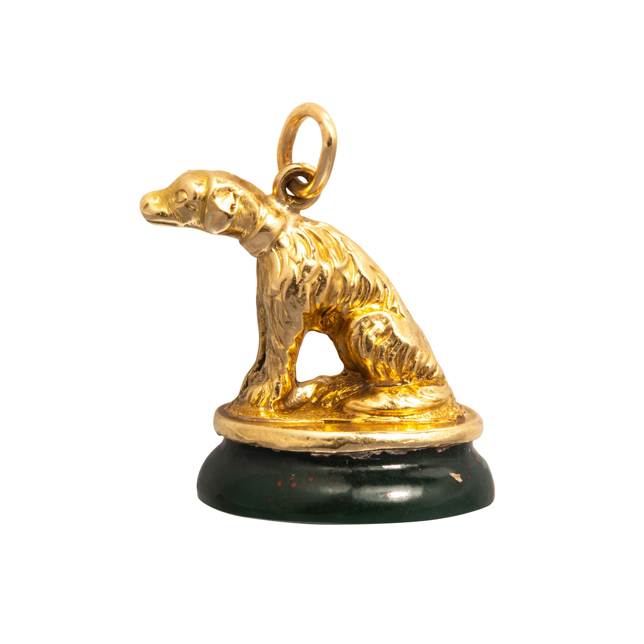 Victorian Bloodstone Intaglio 18K Gold Dog Fob Pendant