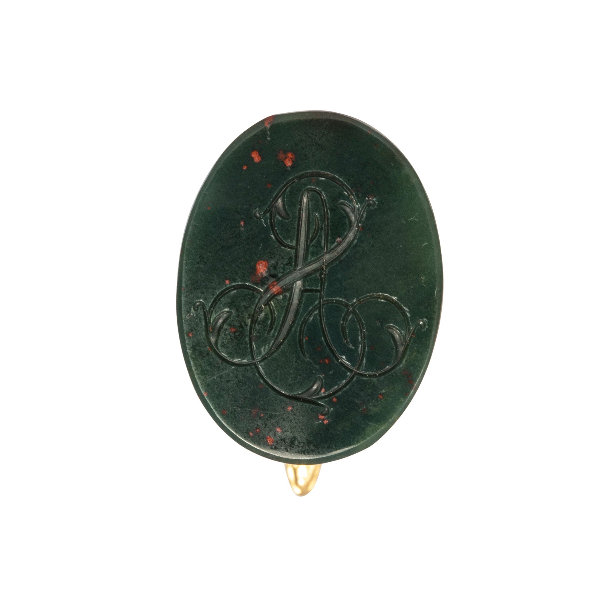 Victorian Bloodstone Intaglio 18K Gold Dog Fob Pendant