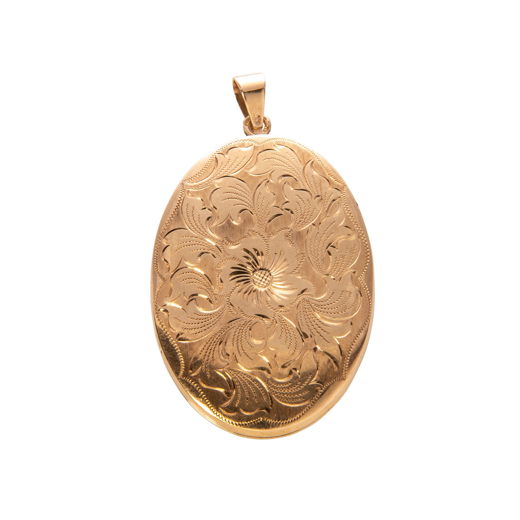 Estate 18K Gold Back & Front Engraved Oval Locket Pendant
