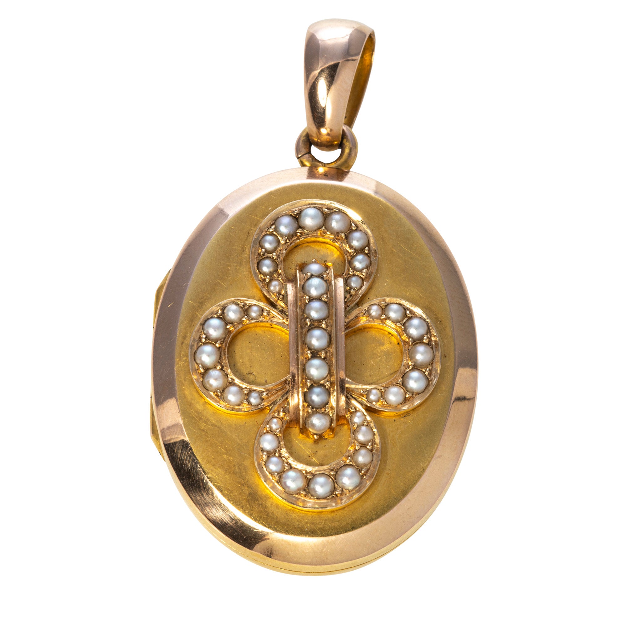 Victorian Seed Pearl 18K Gold French Oval Locket Pendant