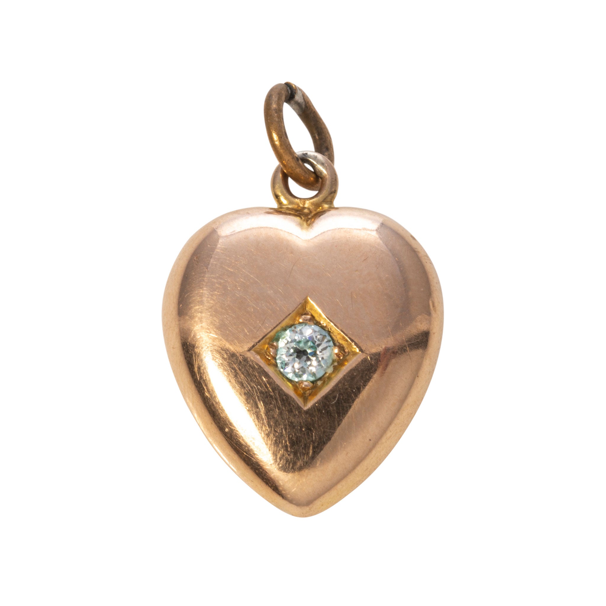 Victorian Diamond 15K Gold Puffed Heart Pendant