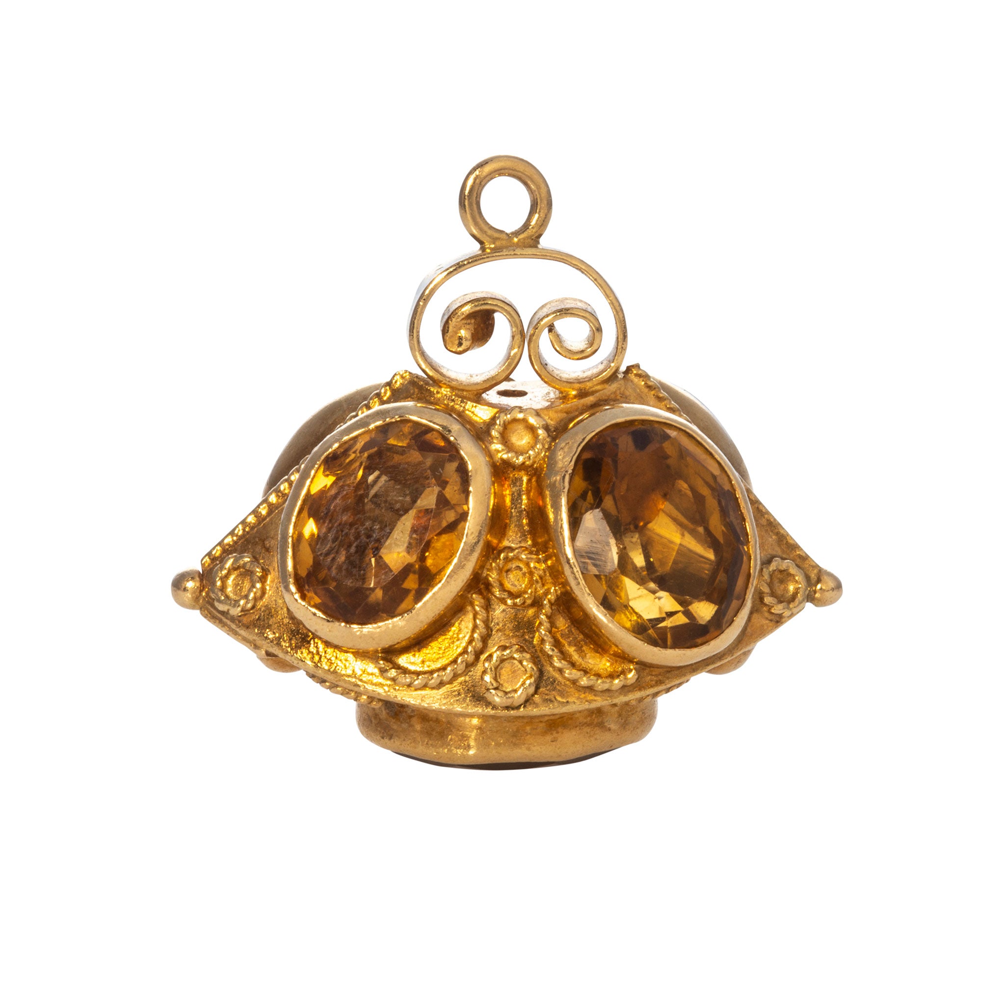 Vintage Etruscan Revival Citrine 18K Gold Charm