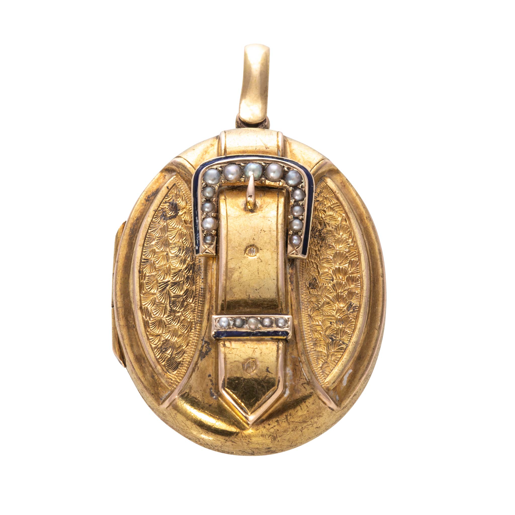 Victorian 18K Gold Back & Front Buckle Locket Pendant