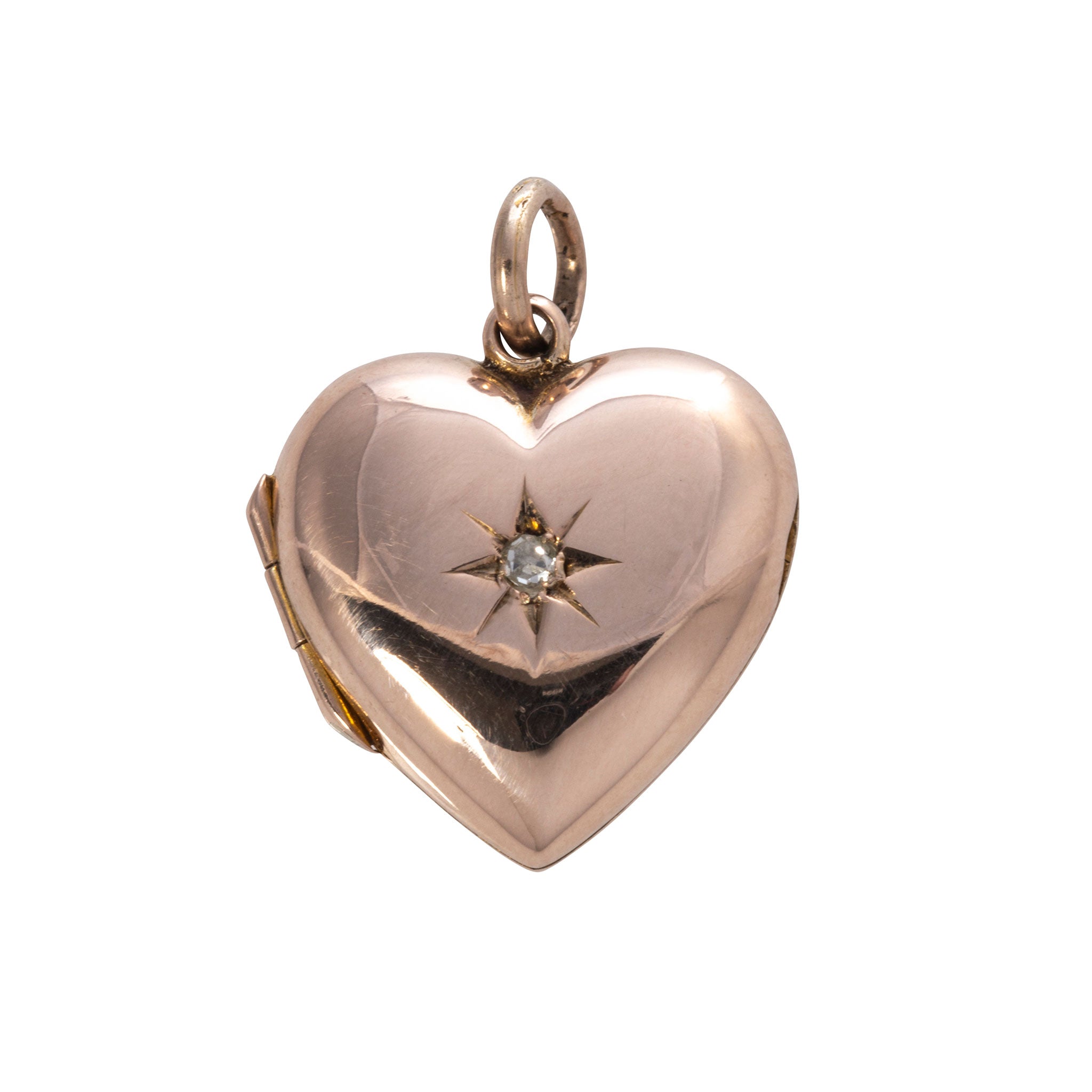 Victorian Diamond 9K Gold Puffed Heart Locket Charm