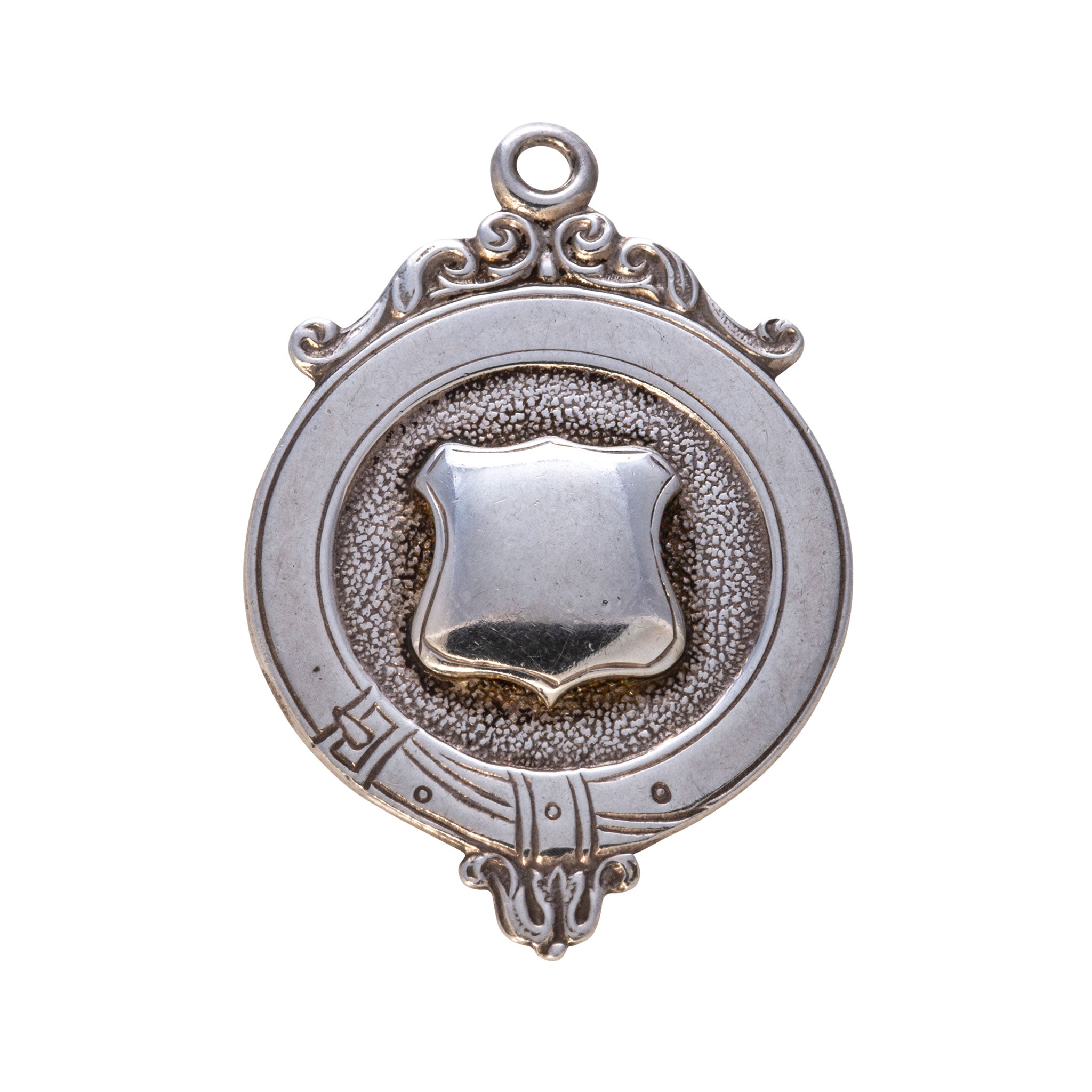 Edwardian Sterling Silver Engraved Shield Medal Fob Pendant