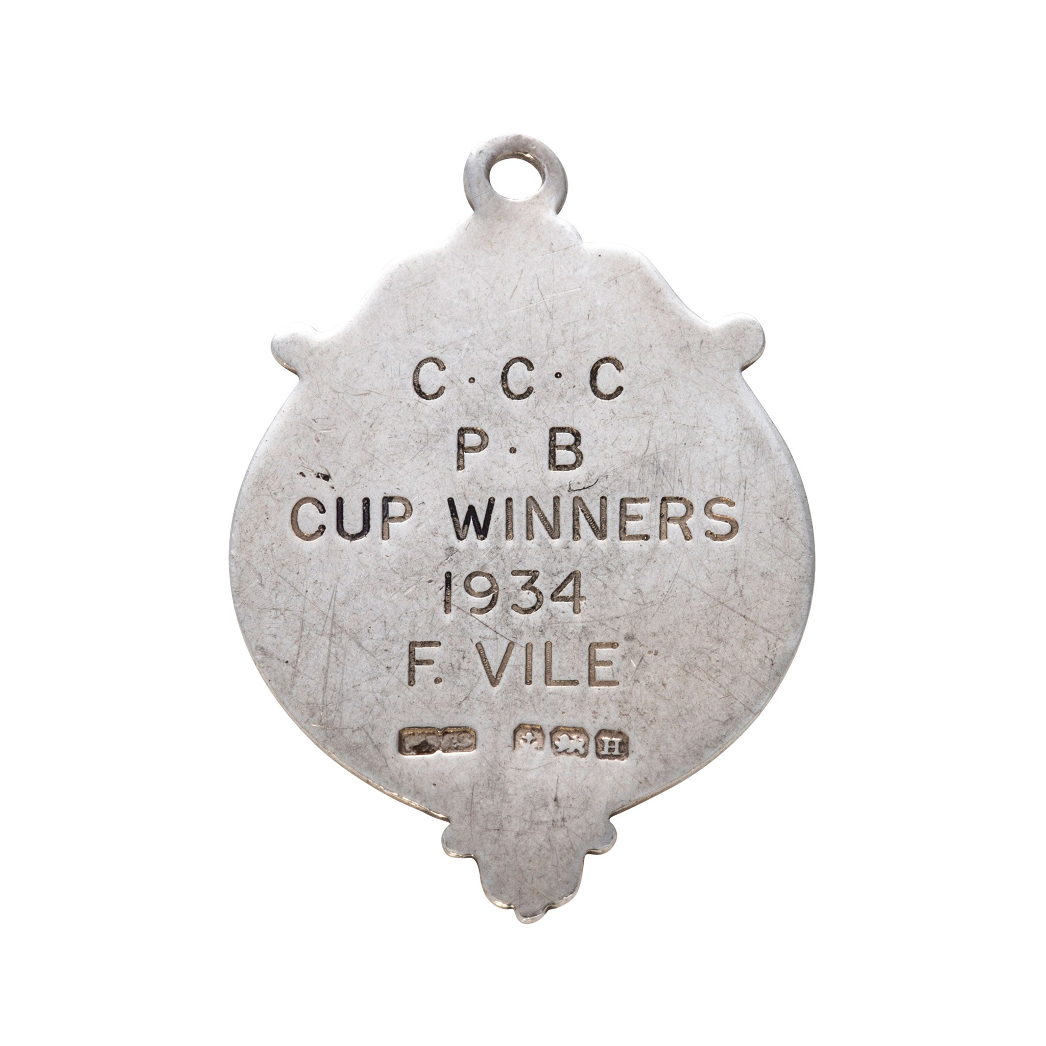 Edwardian Sterling Silver Engraved Shield Medal Fob Pendant