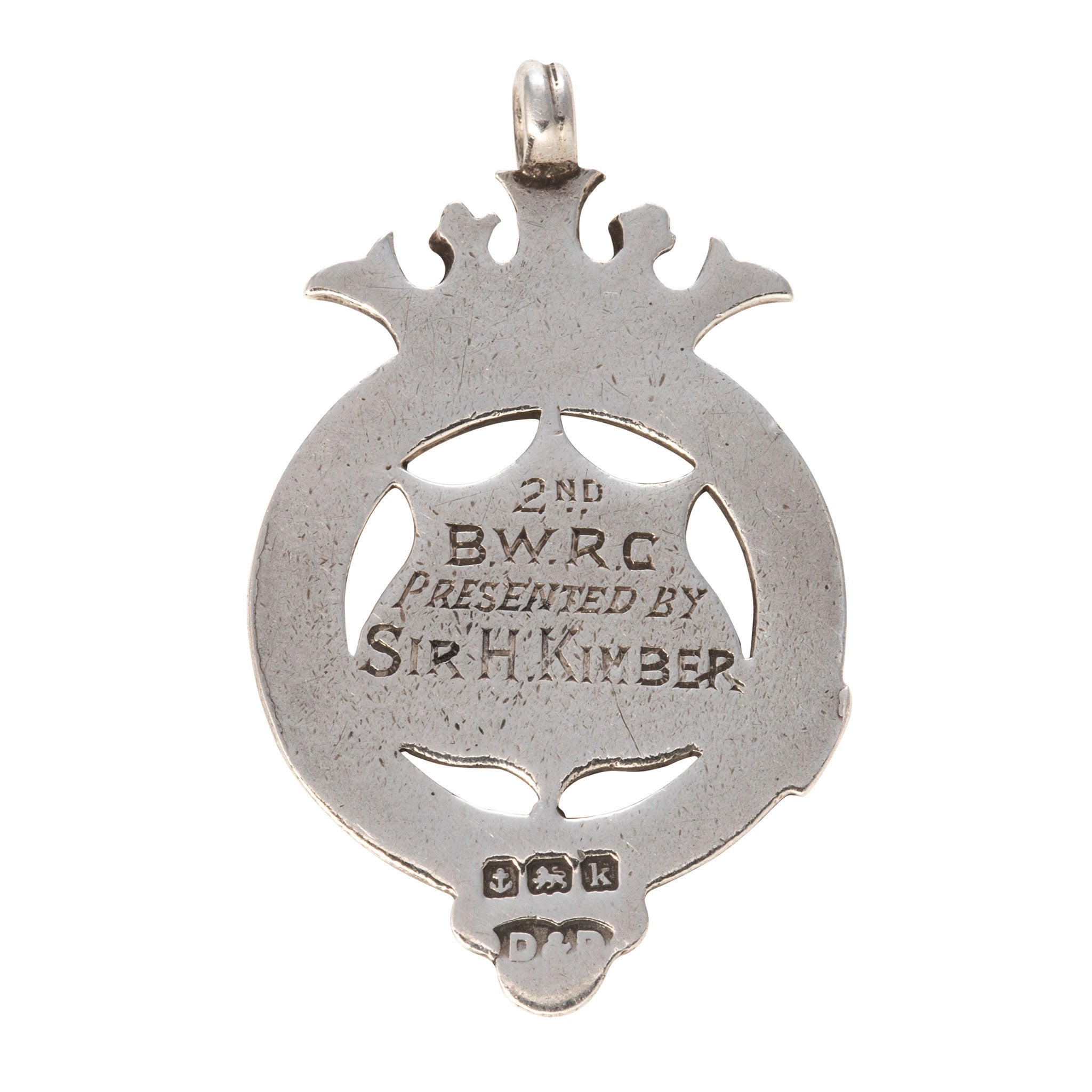 Edwardian Sterling Silver Engraved Shield Medal Fob Pendant