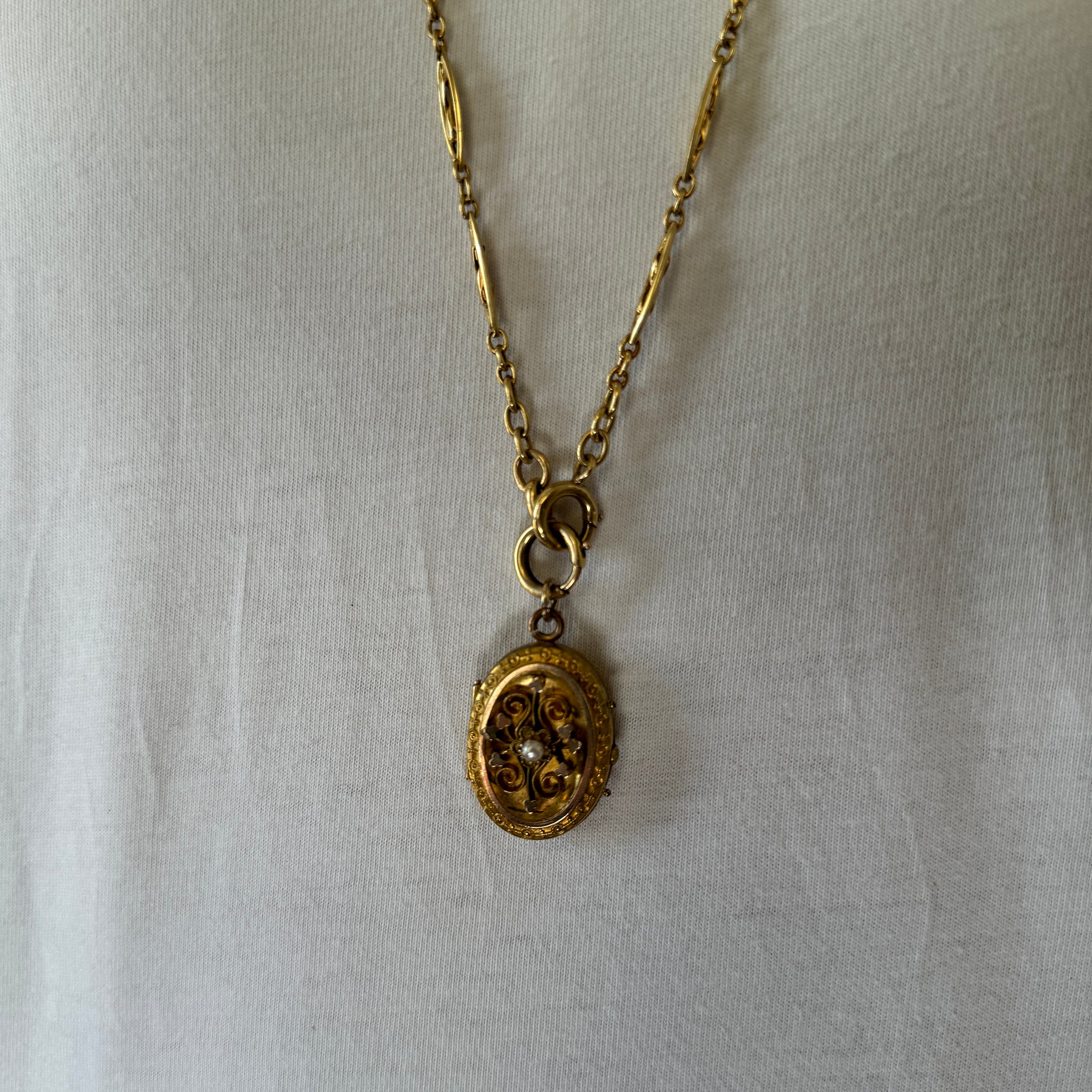 Victorian Pearl Gold-Filled Oval Locket Pendant